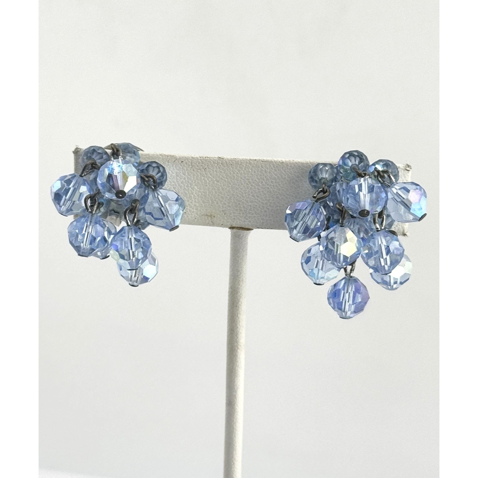 Vintage Vintage blue crystal tassel dangle earrings. clip on earring Size ONE SIZE - 1 Thumbnail