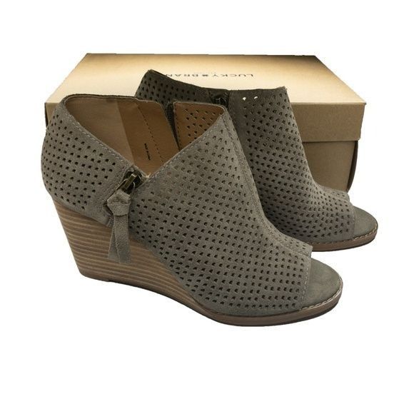 Lucky Brand Lucky Brand Peep Toe Perforated Wedge Booties Size US 7.5 / IT 37.5 - 2 Thumbnail