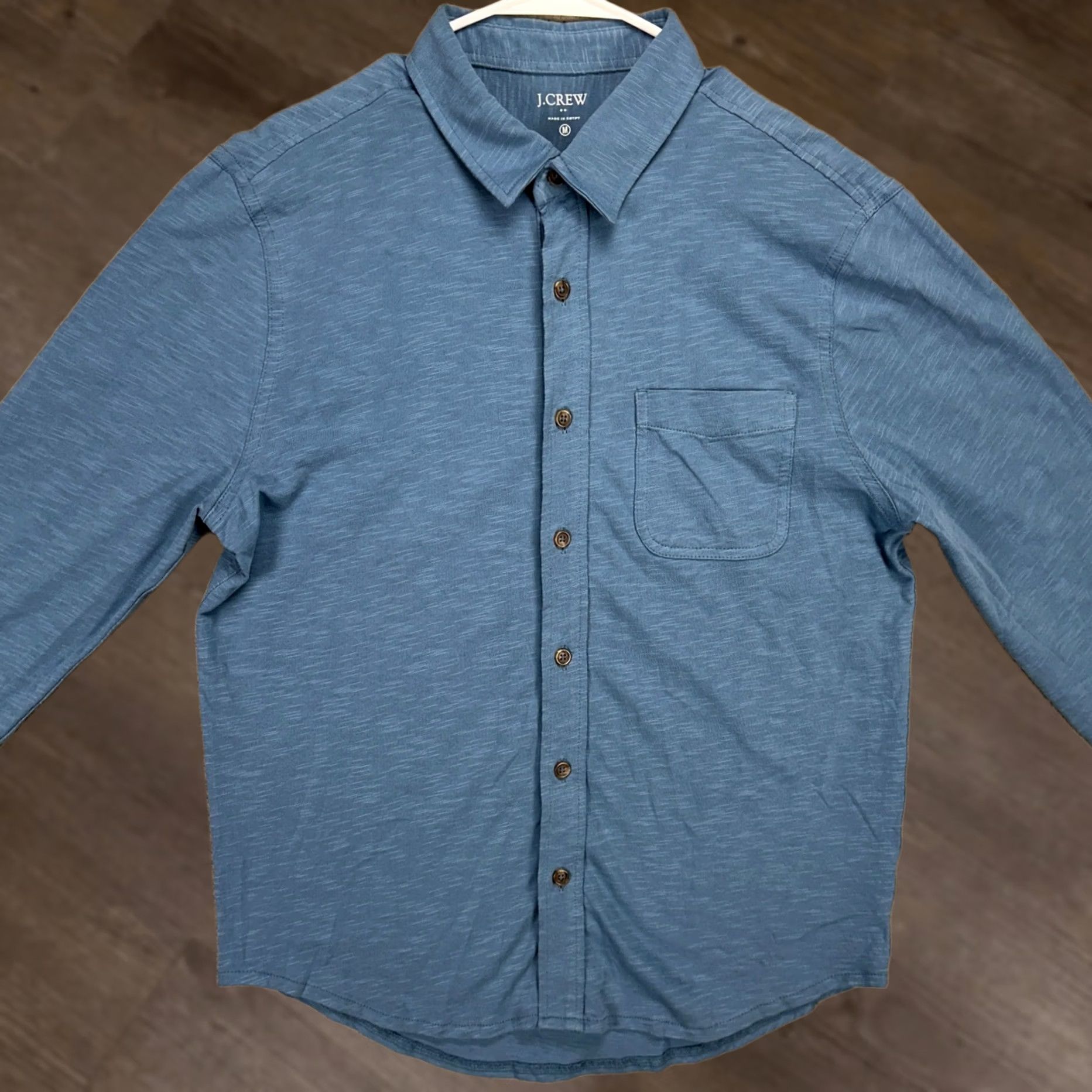 Vintage J Crew Mens Jersey Knit Button Up Shirt Medium Blue Pockets Long Sleeve Cotton Size US M / EU 48-50 / 2 - 1 Thumbnail