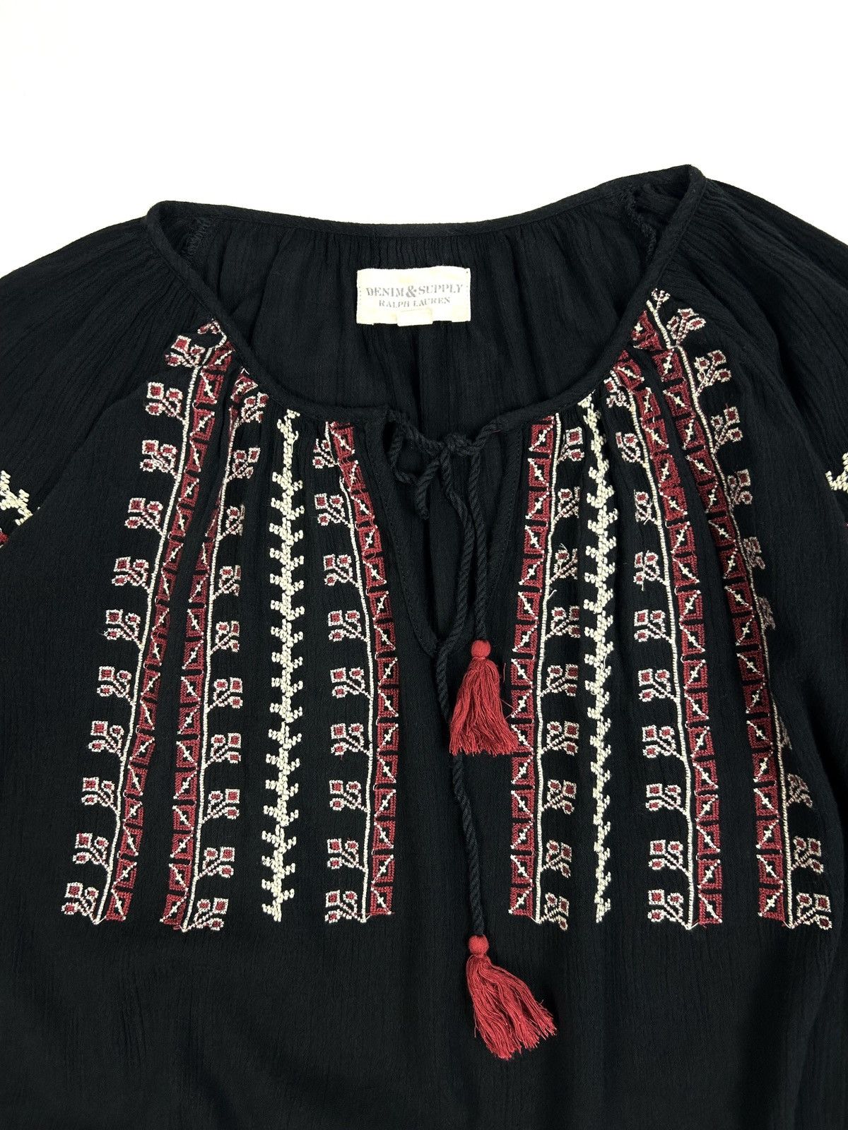 Denim & Supply Ralph Lauren Rare Ralph Lauren Denim Supply Blouse Black Embroidery Boho Size XXS / US 00 / IT 34 - 6 Thumbnail