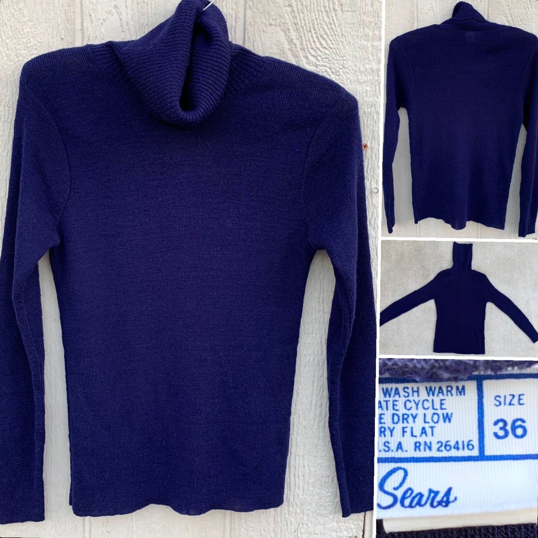 Sears VINTAGE Sears Turtleneck 100% Acrylic Navy Blue Size 36 1970s/80s Women's? Size XS / US 0-2 / IT 36-38 - 2 Thumbnail