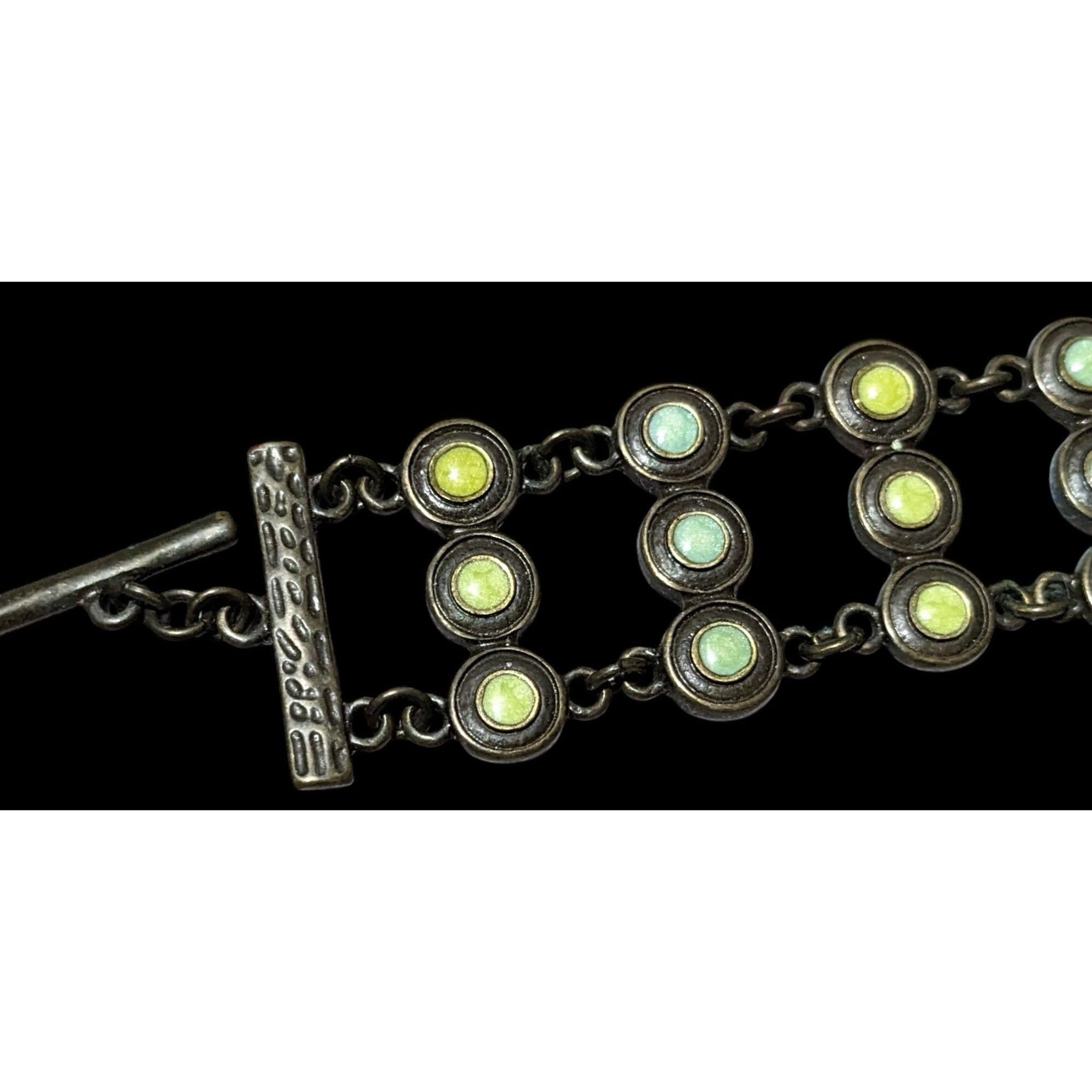 Other Antiqued Gold Tone Green And Blue Enamel Vintage Style Brace Size ONE SIZE - 5 Thumbnail