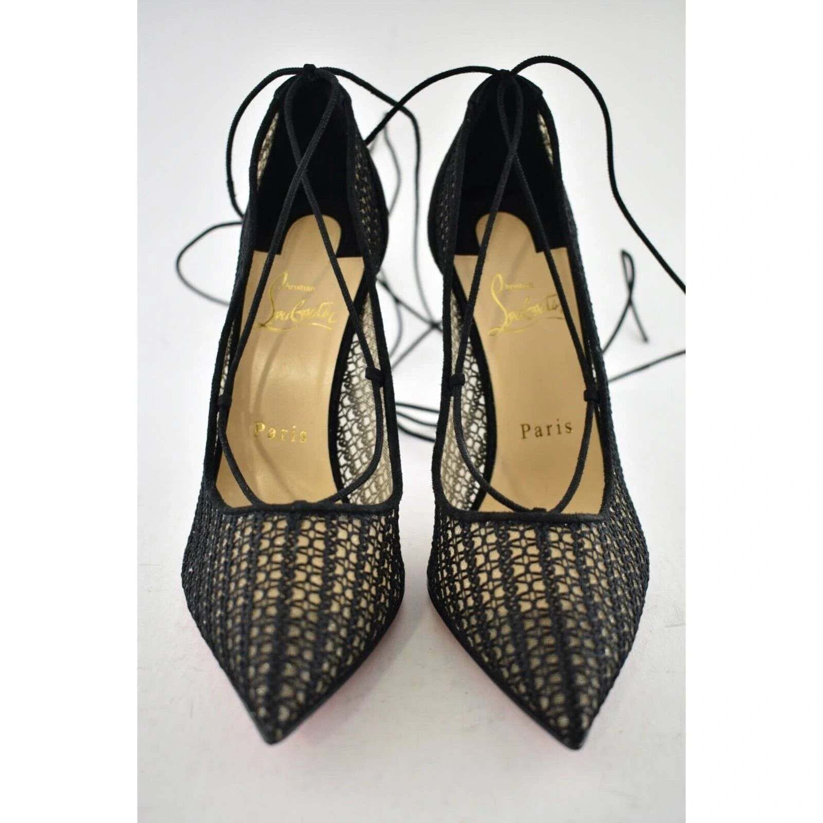 Christian Louboutin Peropik 100 Black Suede Lace Up Tie Sandal Heel Pump 38 Size US 8 / IT 38 - 5 Thumbnail