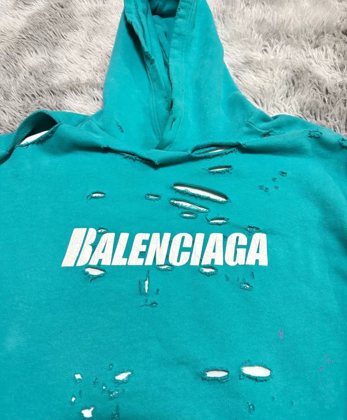 Balenciaga Balenciaga Lake Blue Destruction Double layered Hoodie Size US XXS / EU 40 - 3 Thumbnail