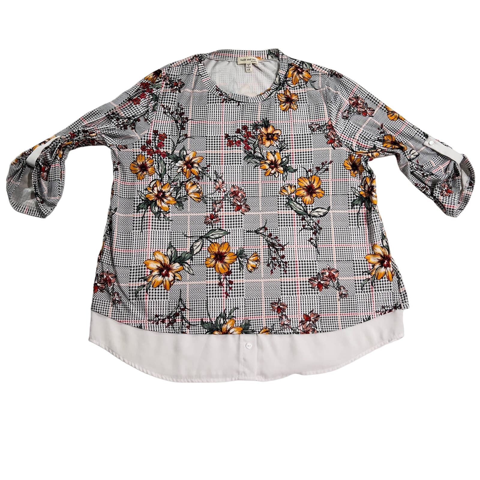 Other Faith and Joy by Monteau Top Woman’s 1X Floral Check Stretch Size XL / US 12-14 / IT 48-50 - 1 Thumbnail