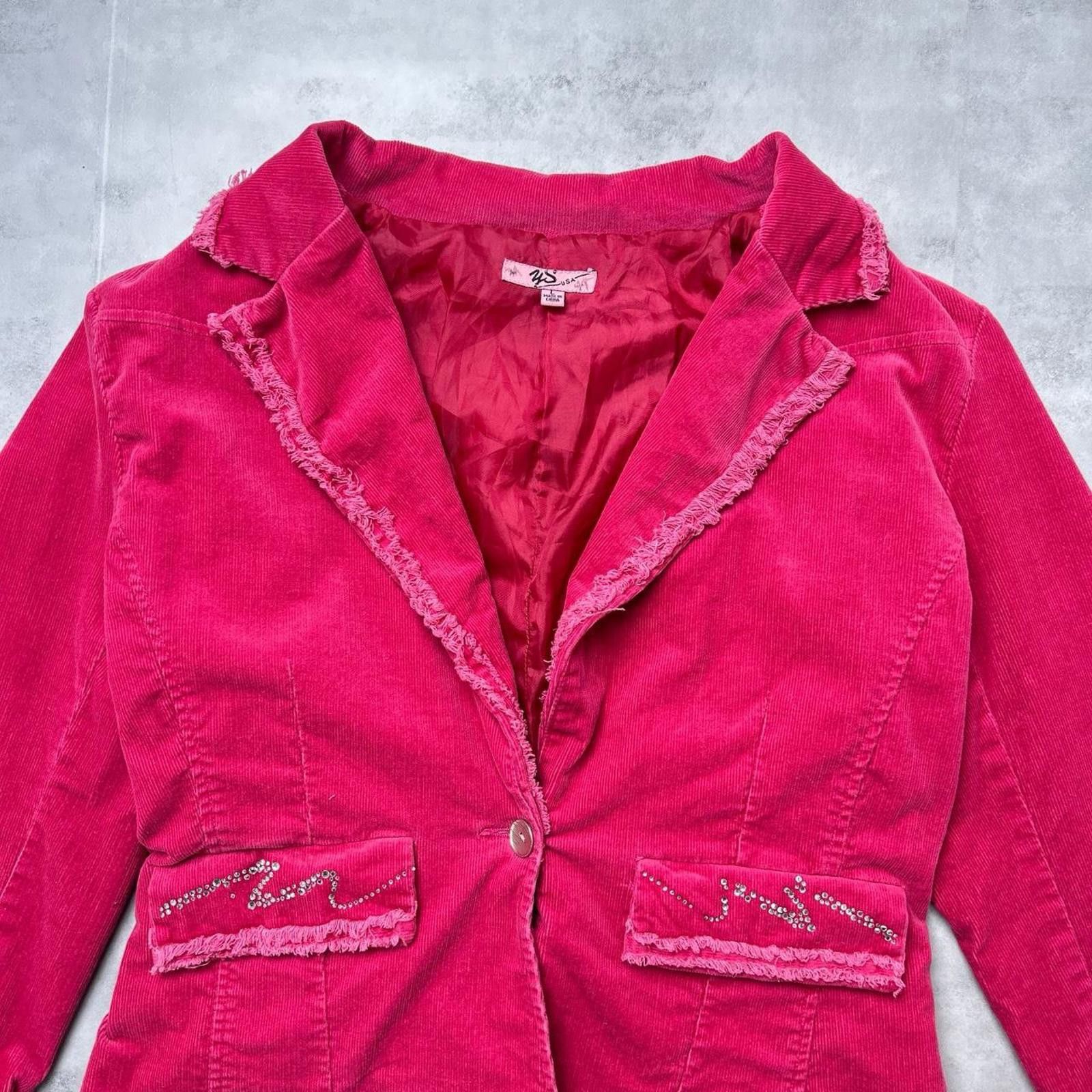 Other Y2K YS Pink Velvet jacket 00s rhinestones button jacket Size L / US 10 / IT 46 - 2 Thumbnail