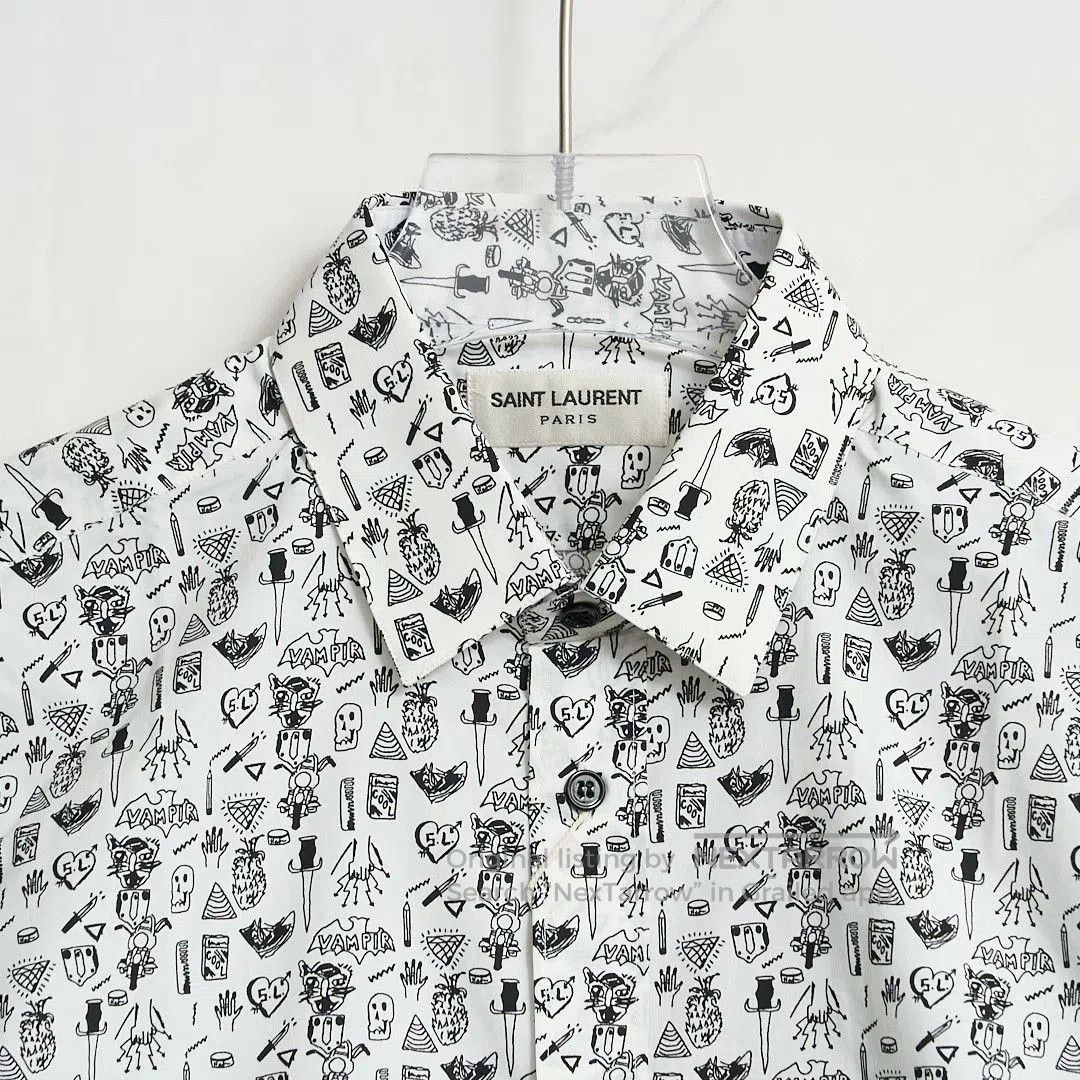 Saint Laurent Paris Saint Laurent Men's White Graphic Shirt. Size US XXS / EU 40 - 2 Thumbnail
