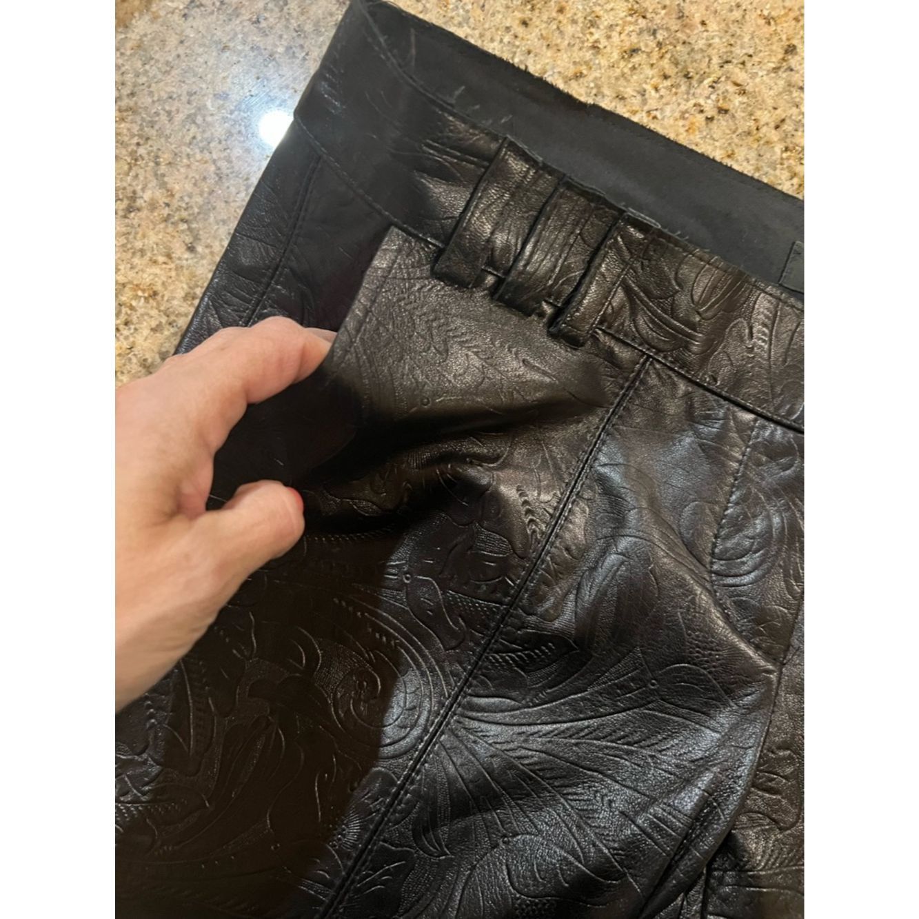 Other Poleci Embossed Leather Pants Black Low Rise Straight Leg Size 27" / US 4 / IT 40 - 6 Thumbnail