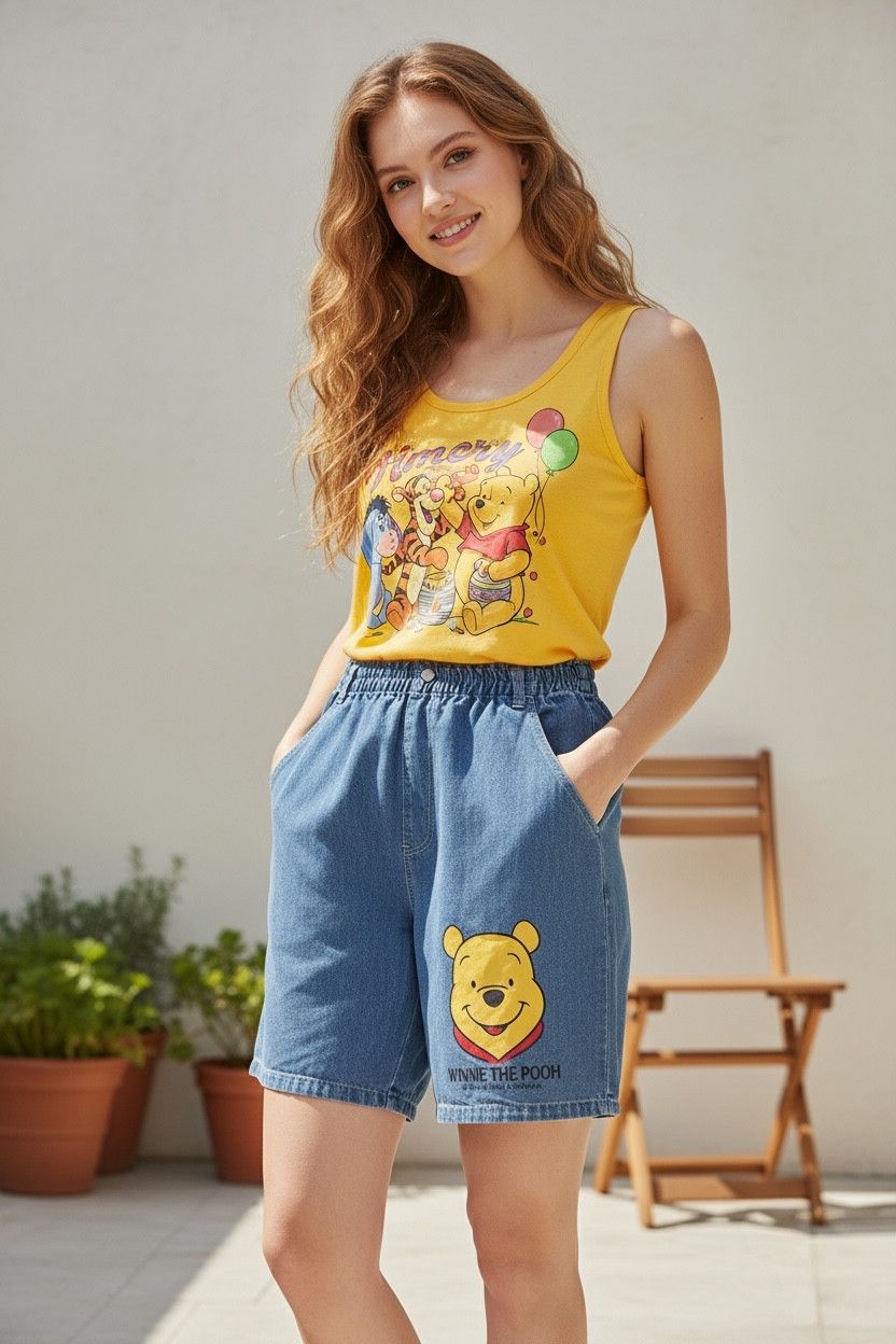 Disney 90’s DISNEY WINNIE THE POOH Elastic Waist Shorts Size 30" / US 8 / IT 44 - 1 Thumbnail