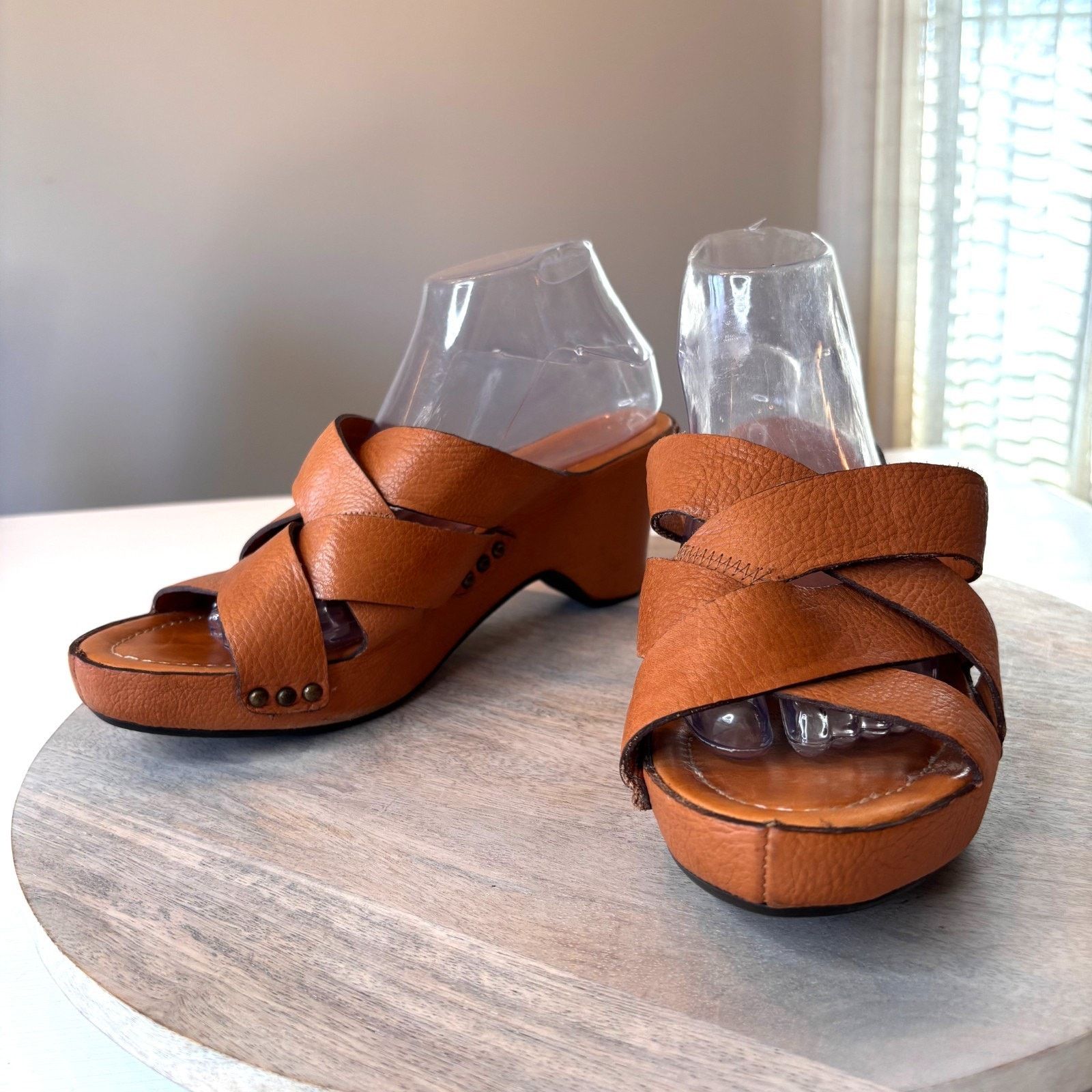 Frye Frye Brown Leather Sandals Mule Studded Heel Women's 10B 10 Size US 10 / IT 40 - 4 Thumbnail