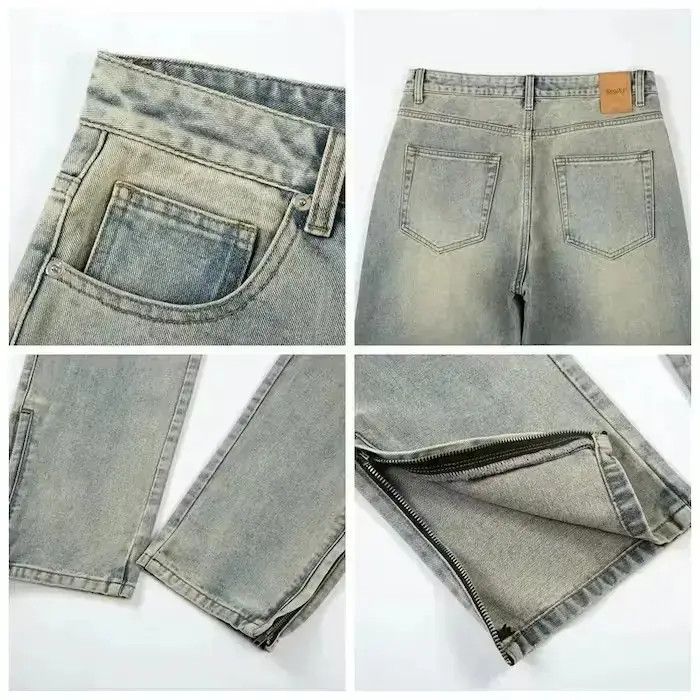 Japanese Brand Yellow Mud Dyed Zipper Split Straight Jeans Size US 32 / EU 48 - 6 Thumbnail
