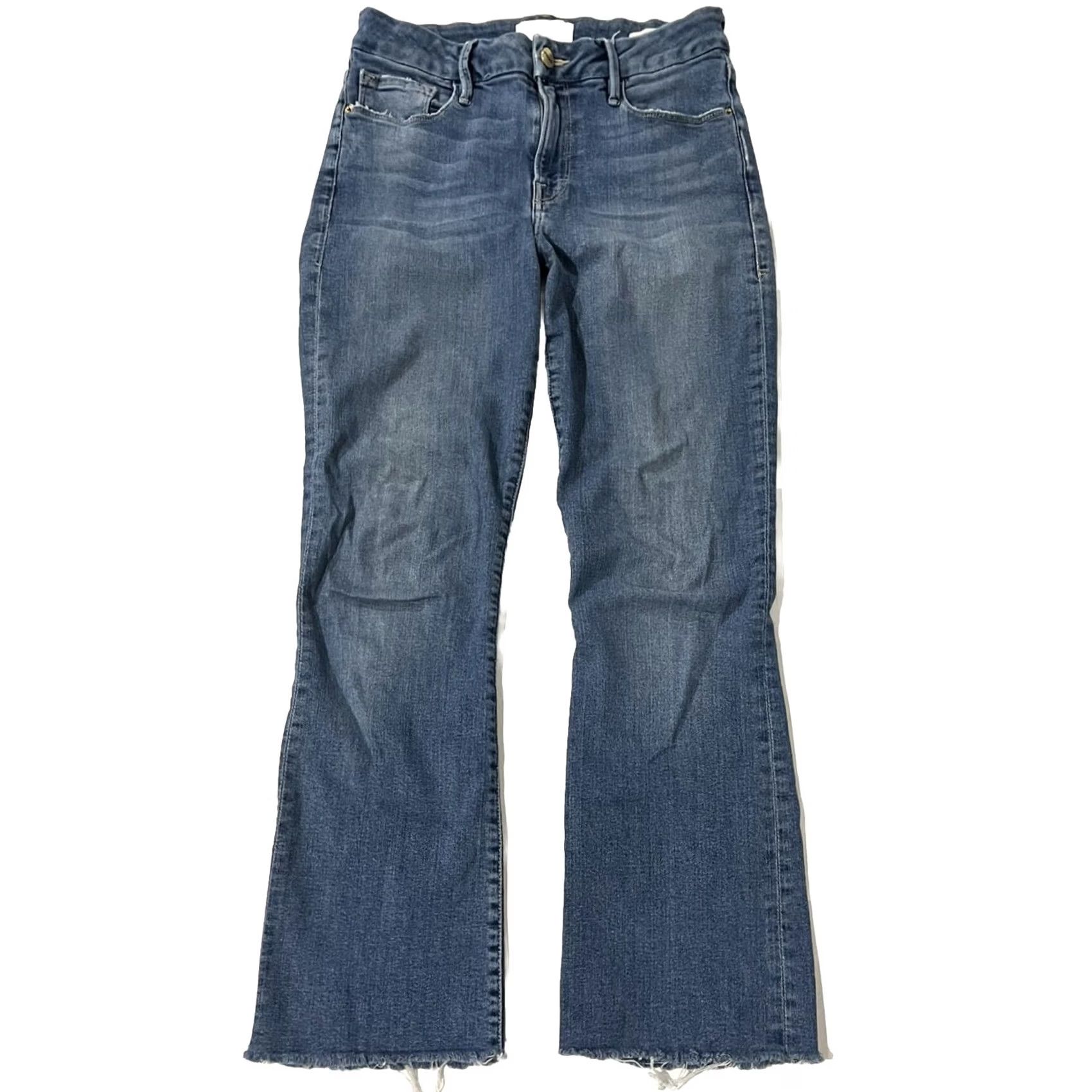 Frame FRAME Denim Le Crop Mini Boot Jeans Blue Raw Hem Stretch Women’s 26 Regular Inseam 26 Modern Vintage: No Size 26" / US 2 / IT 38 - 2 Thumbnail