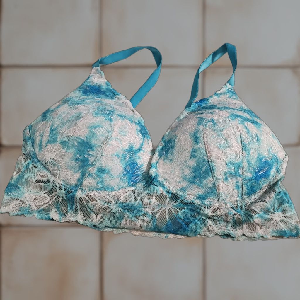 Victorias Secret Victoria Secret Pink Women Bra Large Blue Tie Dye Push Up Bralette Wireless