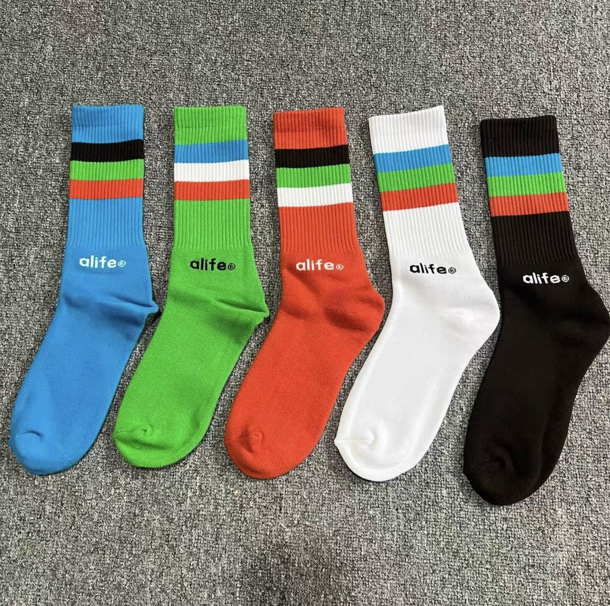 Alife Alife® Rainbow Stripe Terry-Loop Crew Socks Size ONE SIZE - 1 Thumbnail