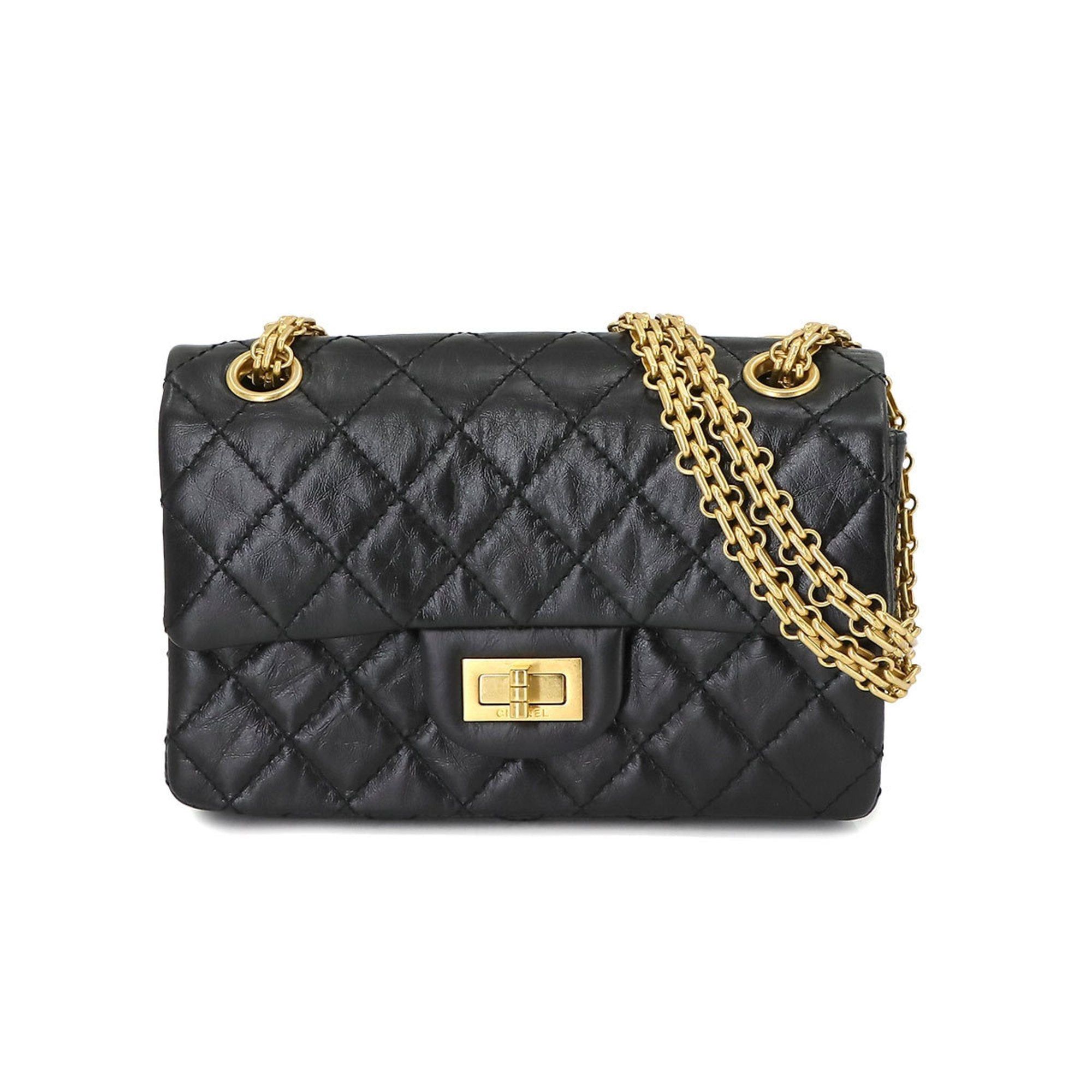 image of Chanel 2.55 Chain Shoulder Bag Leather Black As0874 Matelasse, Women's