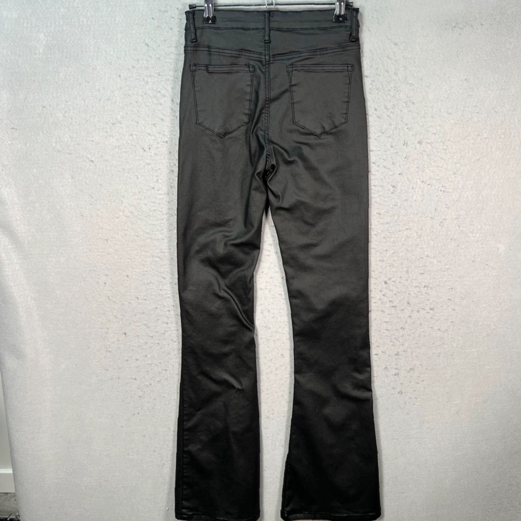 Vintage Edikted Womens Small Black High Waist Faux Coated Flare Leg Pants Size 28" / US 6 / IT 42 - 2 Thumbnail