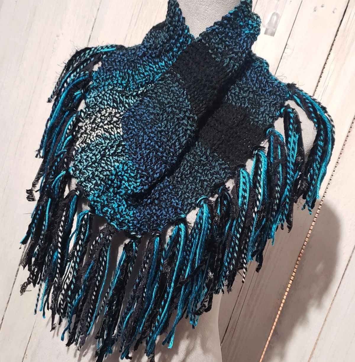 Other Cowl Scarf Black Aqua Mosaic Boho Indie Artsy Glam Festival Size ONE SIZE - 4 Thumbnail