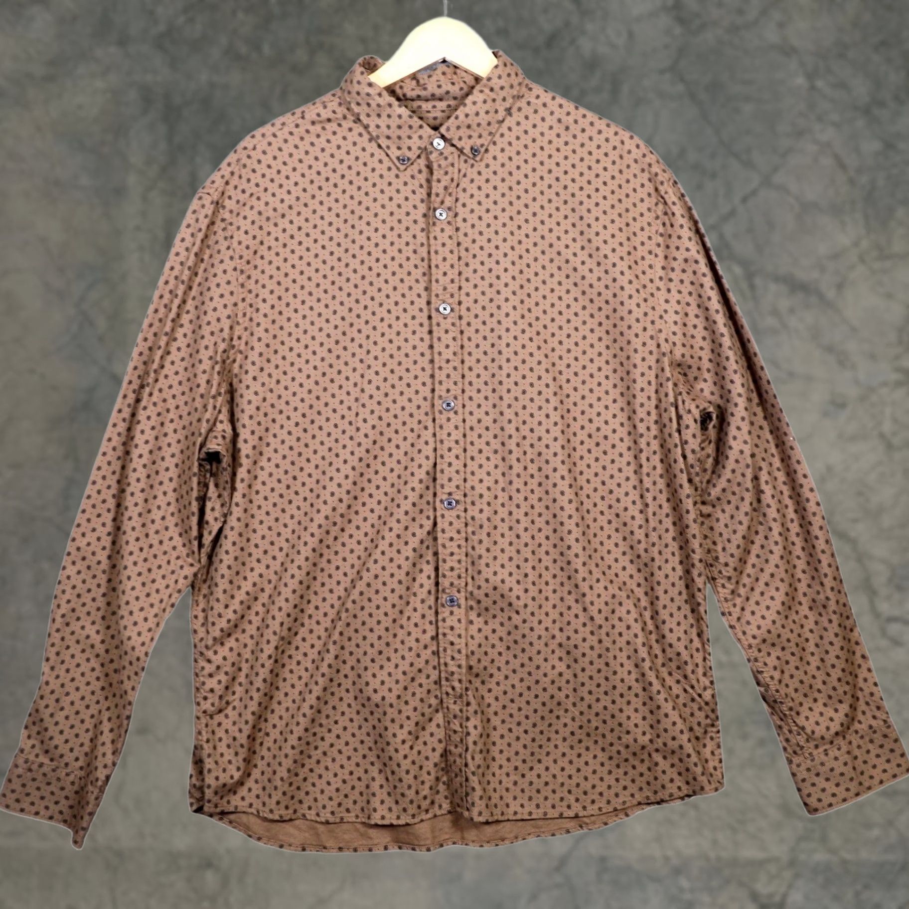 Express Express Mens Button-Up Shirt Brown Small Print Long Sleeve Collared XL Size US XL / EU 56 / 4 - 1 Thumbnail