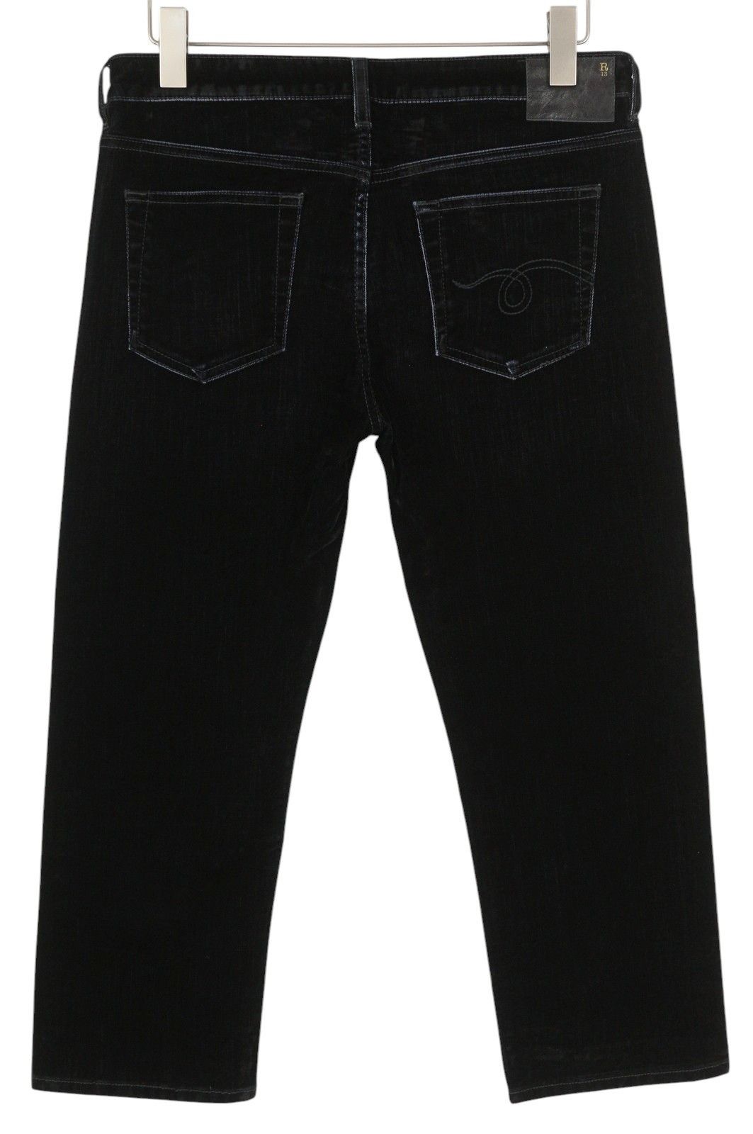 R13 BOY STRAIGHT 29 Flocked Black Velvet Cropped Low Rise 86241 Size 29" - 4 Thumbnail