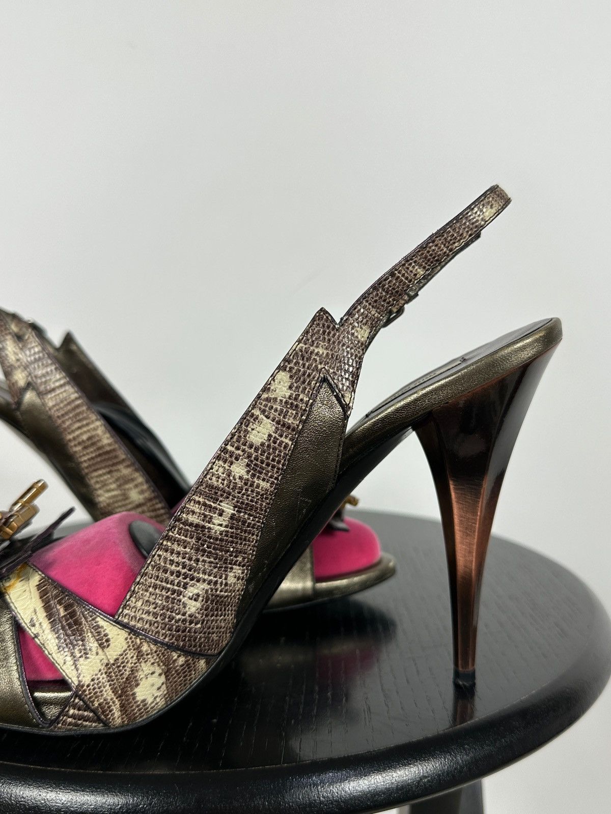 Miu Miu Miu Miu Leather Snakeskin Jewel Slingback Sandals Heels Size US 10 / IT 40 - 19 Thumbnail