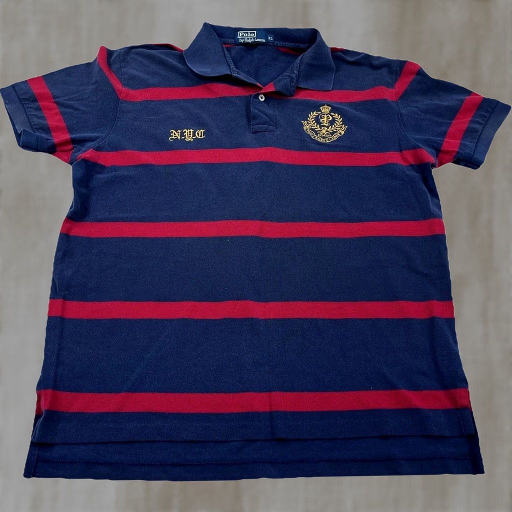 Polo Ralph Lauren VINTAGE Polo Ralph Lauren Shirt Men XL Blue Red Striped Rugby Gold NYC Crest Y2K Size US XL / EU 56 / 4 - 1 Thumbnail