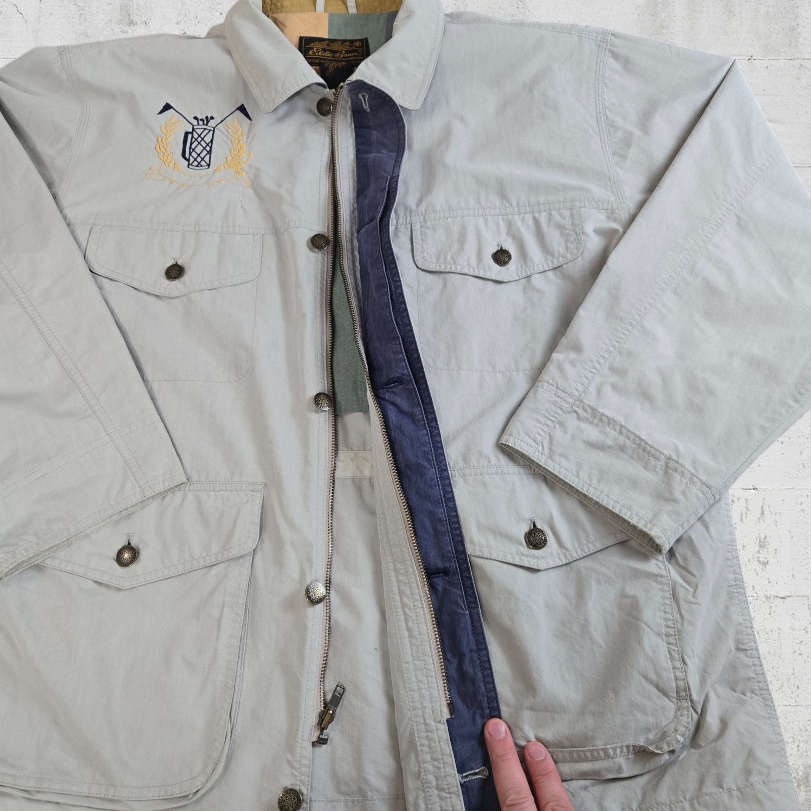 Eddie Bauer 90s Eddie Bauer Utility Golf Jacket Pale Khaki Canvas Size US M / EU 48-50 / 2 - 10 Thumbnail