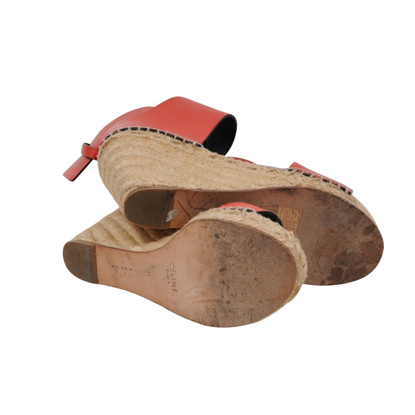 Celine Espadrille Sandals Red Leather Wedge Heels Size US 7 / IT 37 - 7 Thumbnail