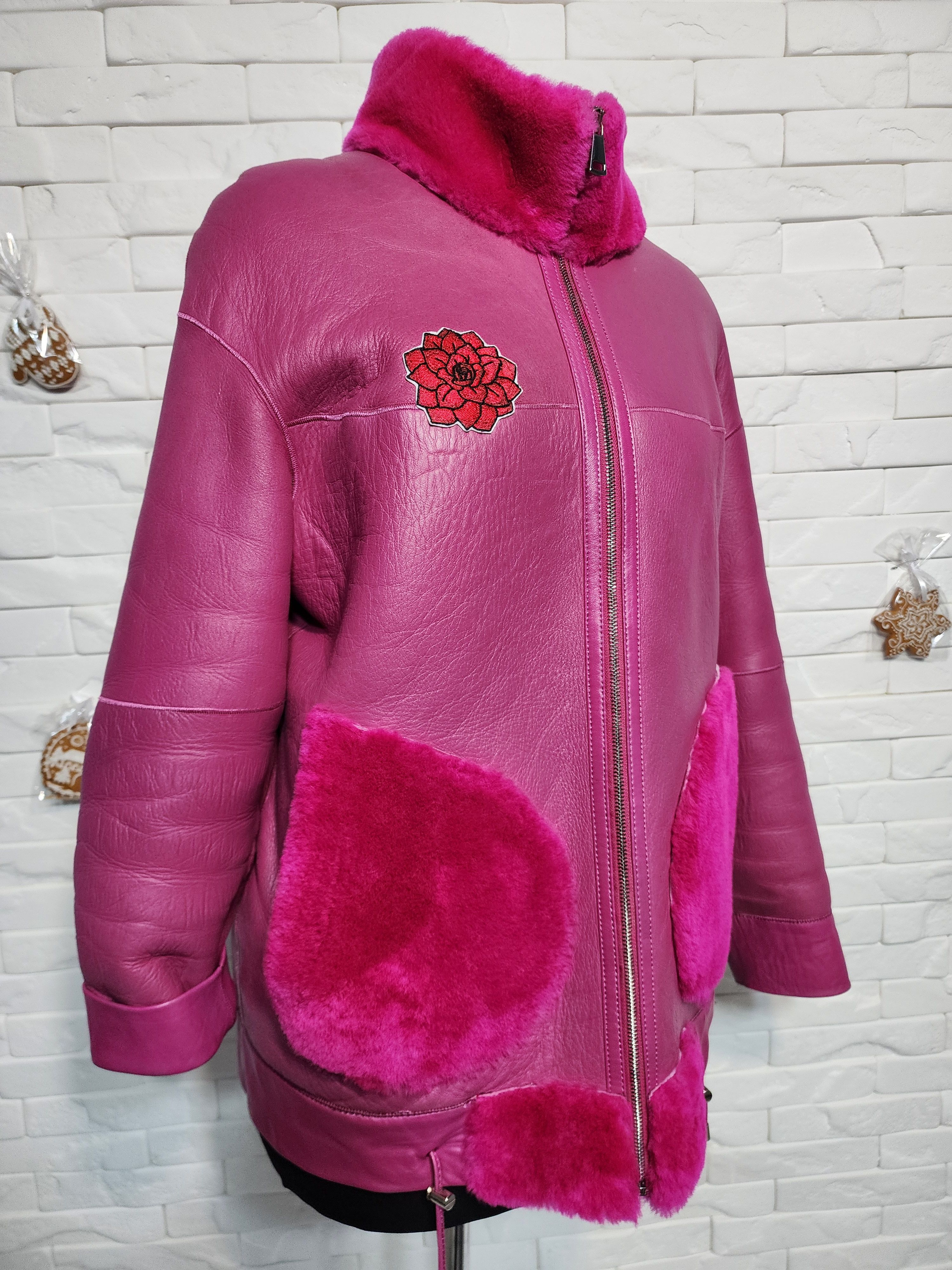 Furla Pink Women's Sheepskin Jacket: Genuine Fur Coat. Size L / US 10 / IT 46 - 5 Thumbnail