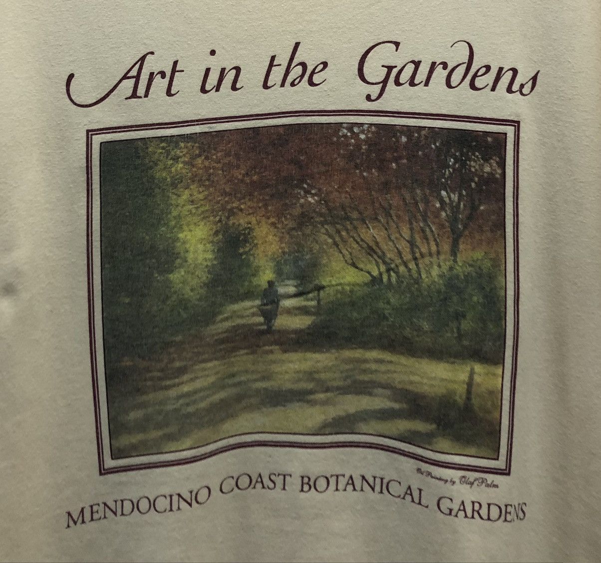Vintage vintage Art In The Gardens Oil Painting By Olaf Palm TShirt Size US L / EU 52-54 / 3 - 3 Thumbnail