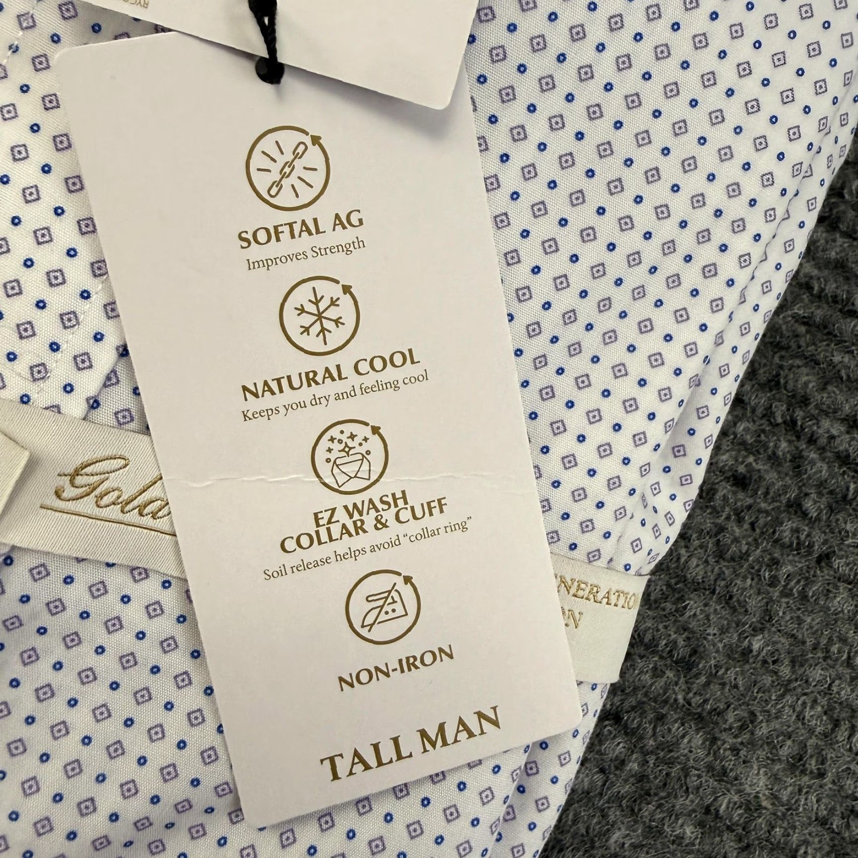 Roundtree & Yorke Gold Label Dress Shirt Mens 18 36/37 Tall Purple White  Geometric Long