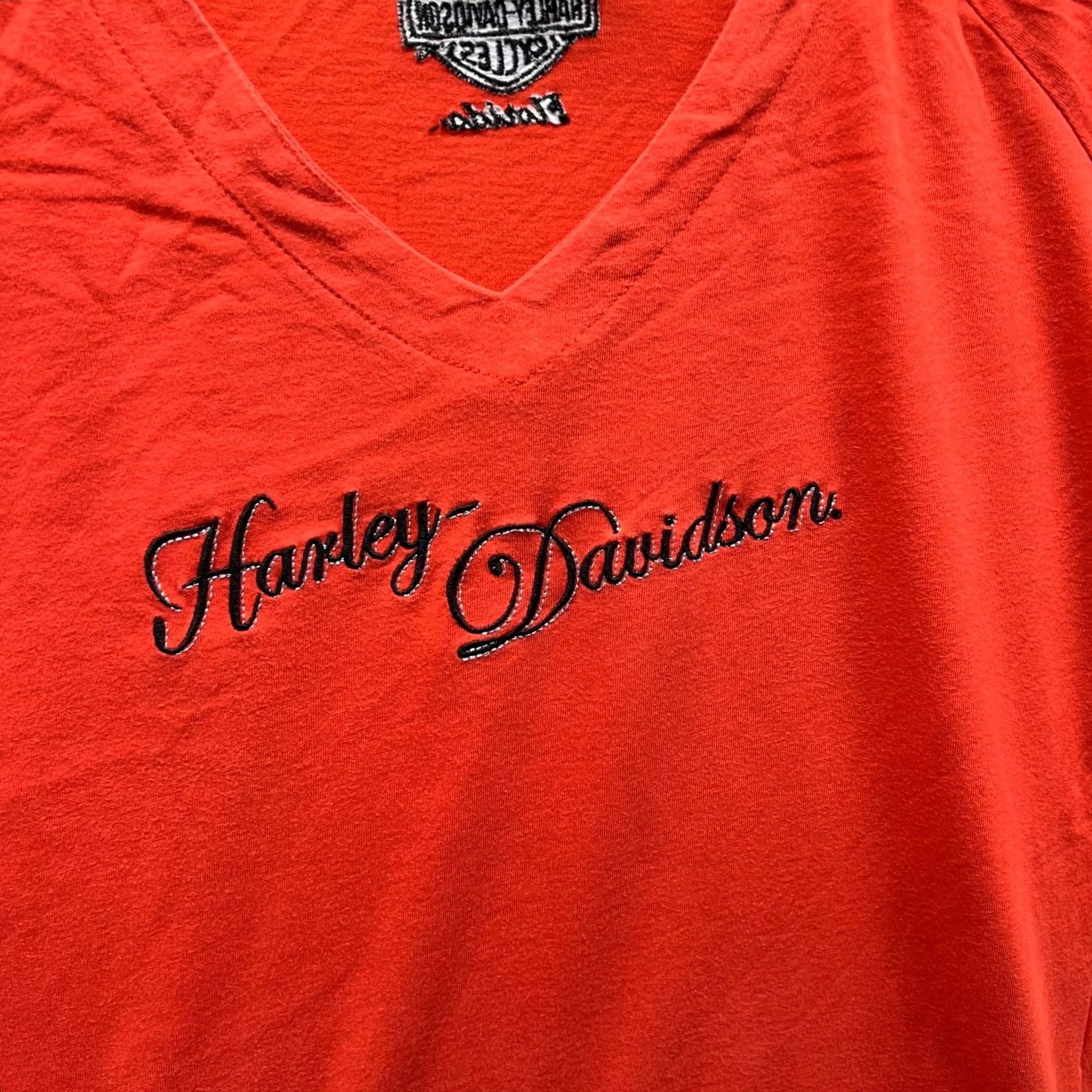 Harley Davidson VINTAGE Harley-Davidson Shirt Women XL Orange Solid 100% Cotton Short Sleeve Round Neck T-Shirt 60s-90s Inspired Size XL / US 12-14 / IT 48-50 - 5 Thumbnail