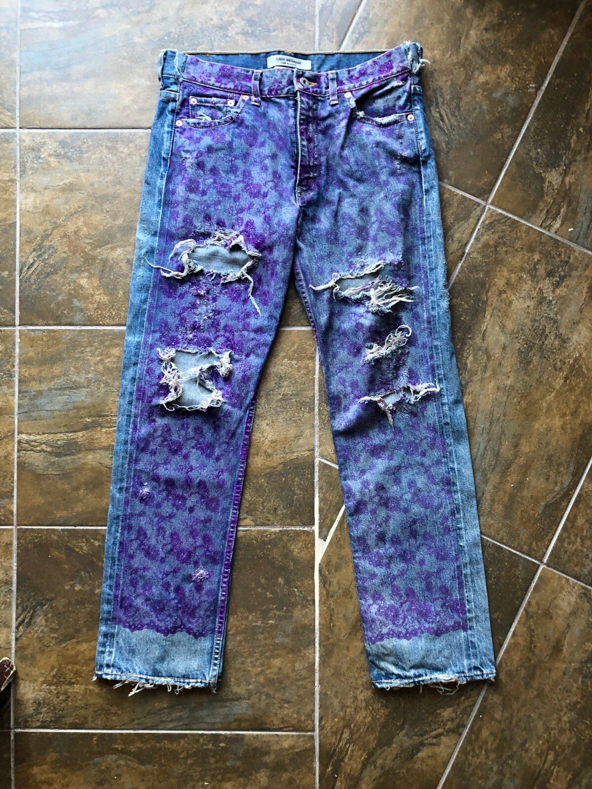 Pre-owned Comme Des Garcons X Junya Watanabe Ad2005 Flower Pants In Blue