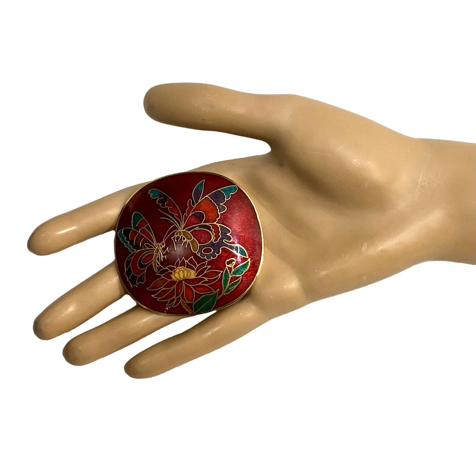 Vintage 70s Cloisonné Belt Buckle | Red and Gold Butterfly Size ONE SIZE - 7 Thumbnail