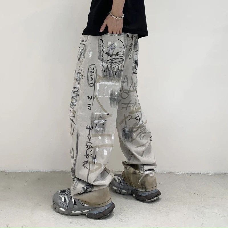 Japanese Brand × Jean Design Streetwear Loose Baggy Graffiti Jeans Pants Size US 32 / EU 48 - 4 Thumbnail