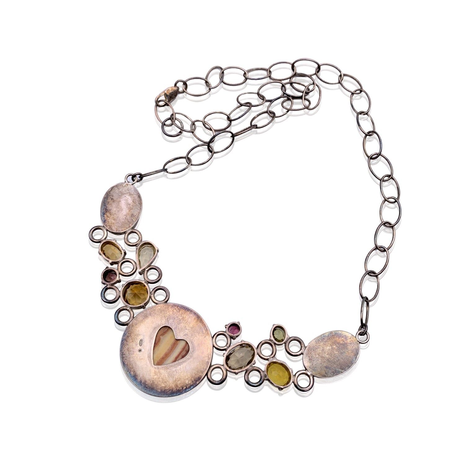 image of Vintage Sterling Silver 925 Tiger's Eye And Tourmaline Necklace in Black, Women's