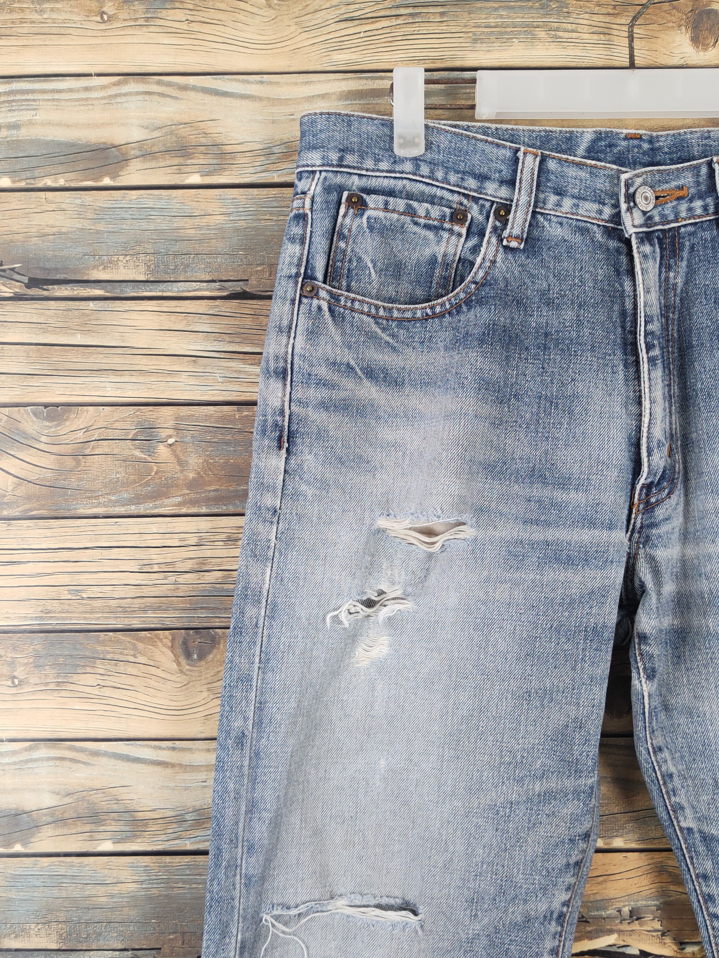 Vintage Bobson Blue Distressed Ripped denim Jeans #W1881 Size US 34 / EU 50 - 3 Thumbnail