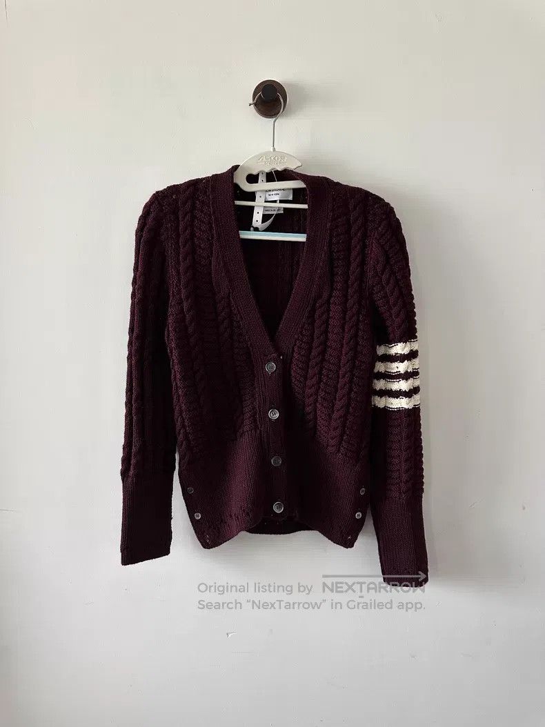 Thom Browne Thom Browne Burgundy wool cardigan Size US XXS / EU 40 - 1 Thumbnail