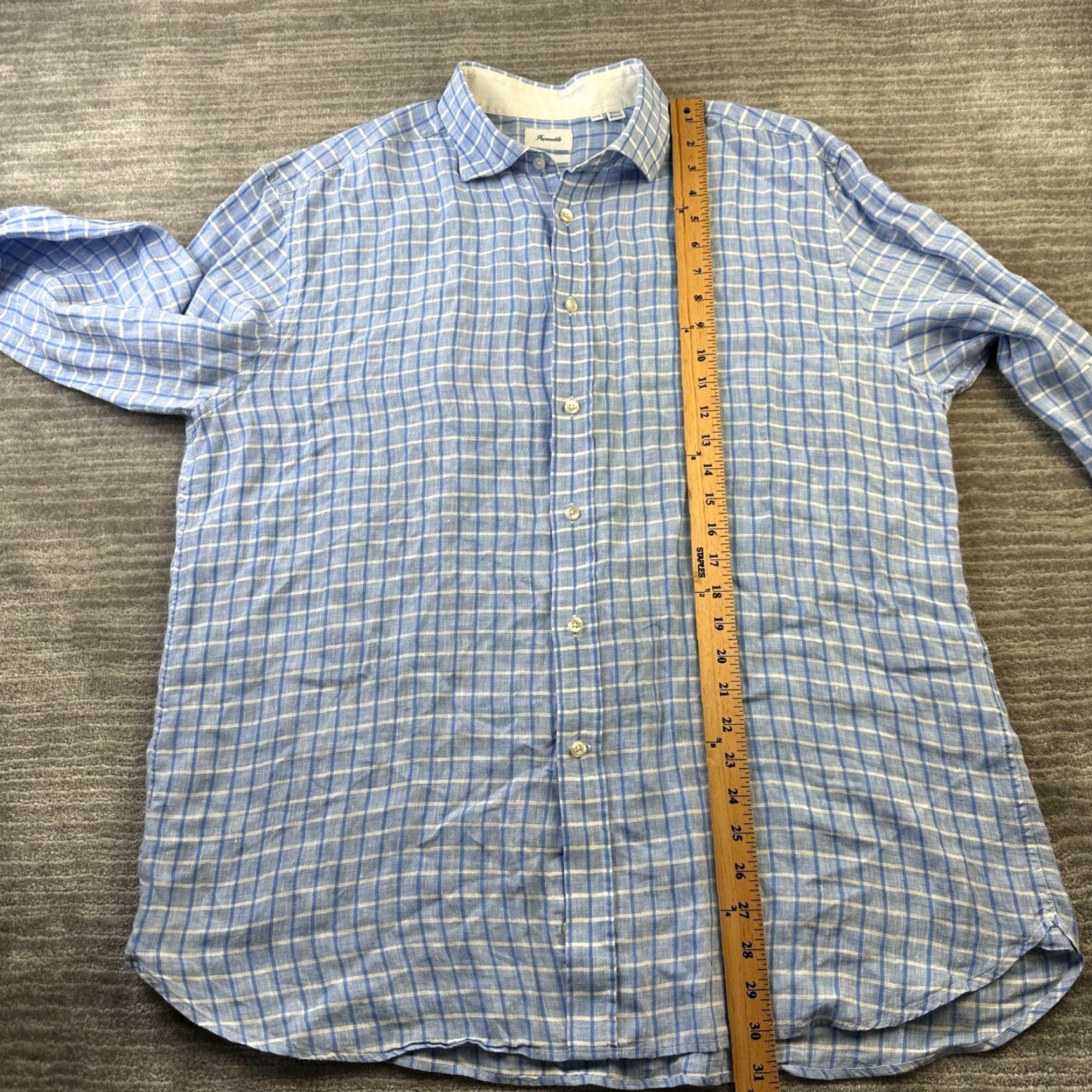 Faconnable Façonnable Shirt Mens 2XL XXL Blue Check Button Up Linen Size US XXL / EU 58 / 5 - 7 Thumbnail