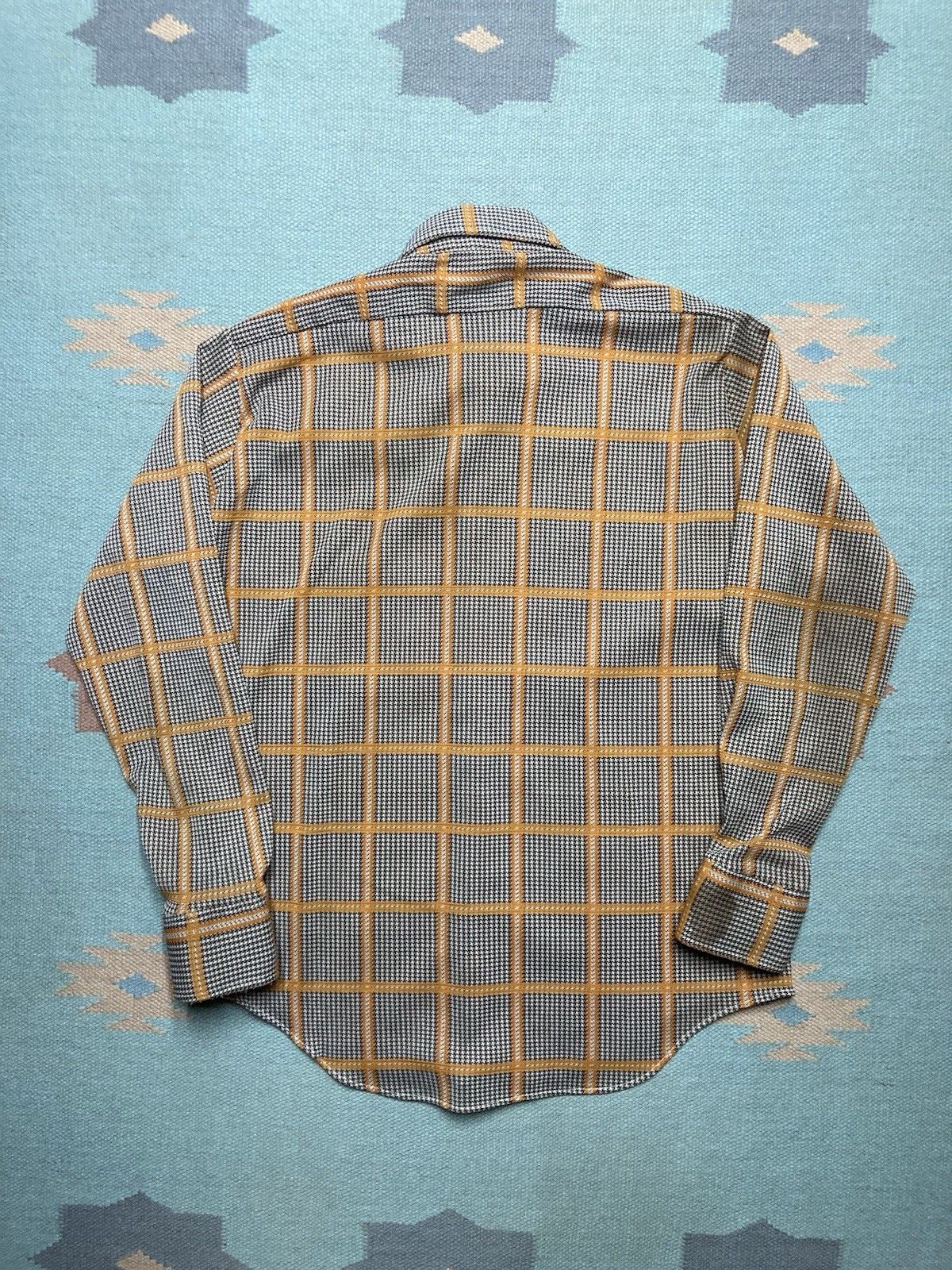 Vintage Vtg 70s button shirt dagger collar plaid houndstooth disco L Size US L / EU 52-54 / 3 - 5 Thumbnail