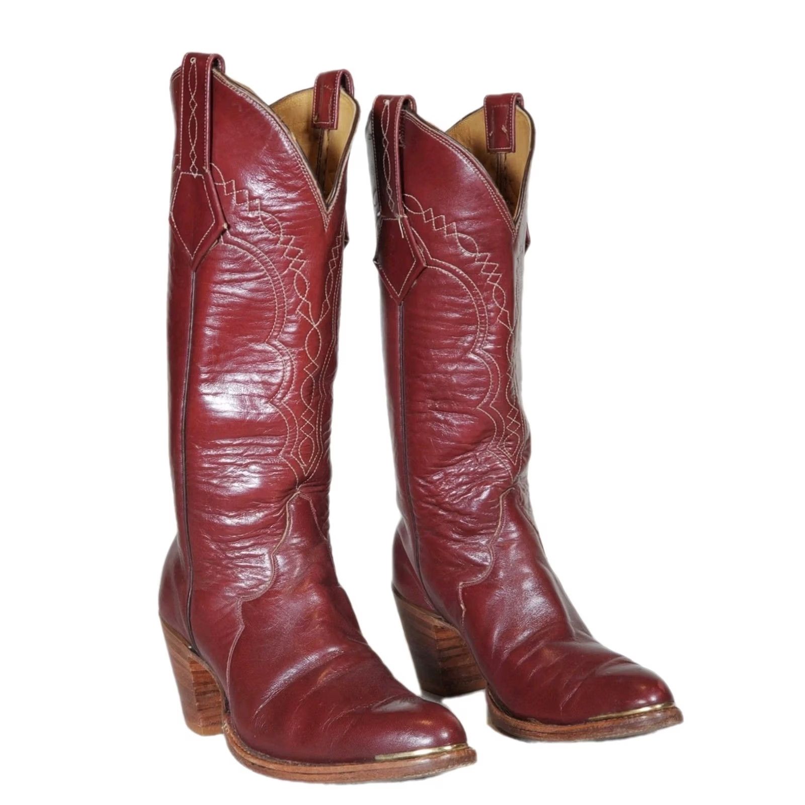 Tony Lama VTG Tony Lama Gold Label Western Boots Burgundy Red Wine Leather Women's US 5 B Boots Size US 5 / IT 35 - 2 Thumbnail