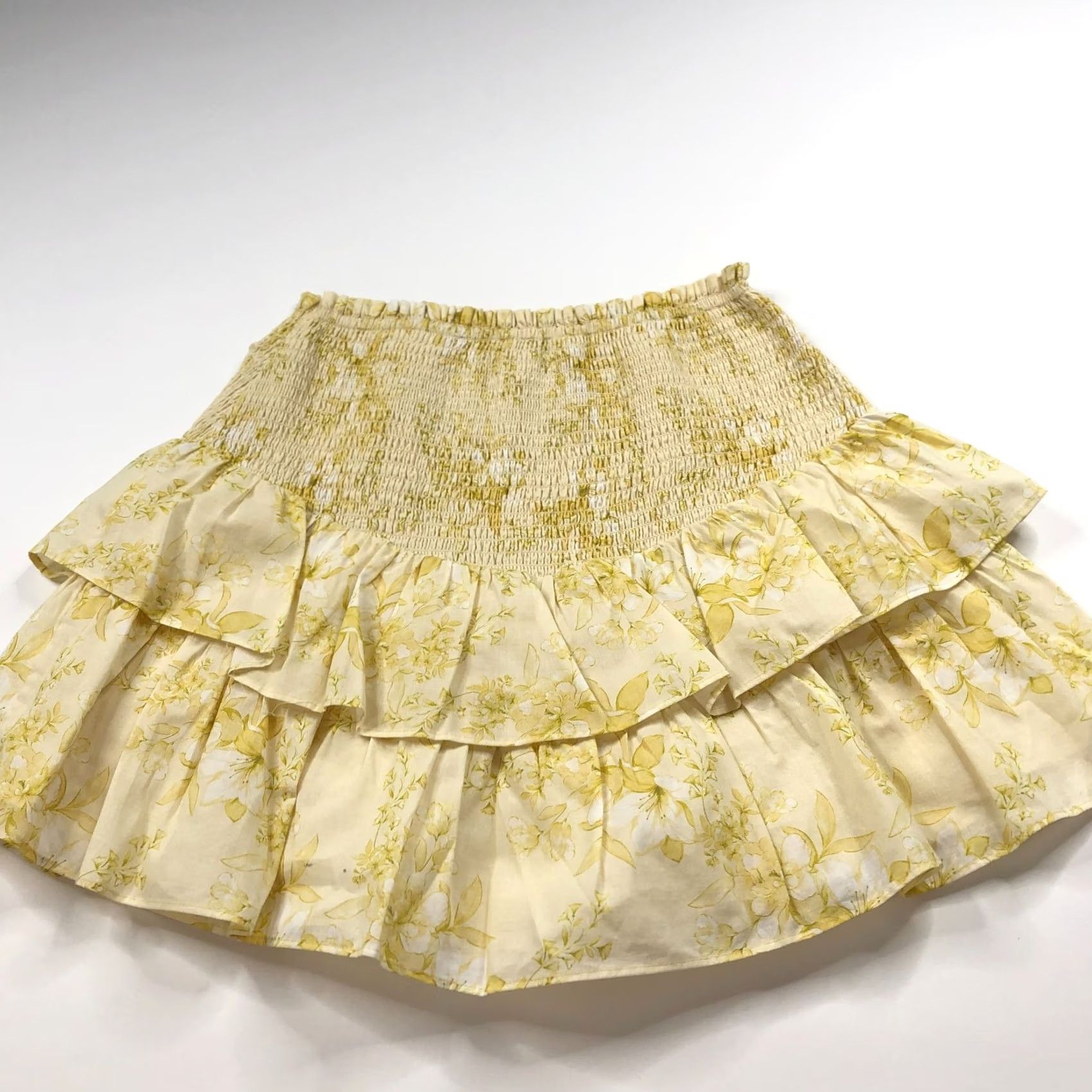 Vintage INTERMIX Skirt (OS, 22In) Pull On Tiered All Over Print Yellow Mini Womens Short Size One Size May Wear 10.25? Size 42" / US 20 - 6 Thumbnail