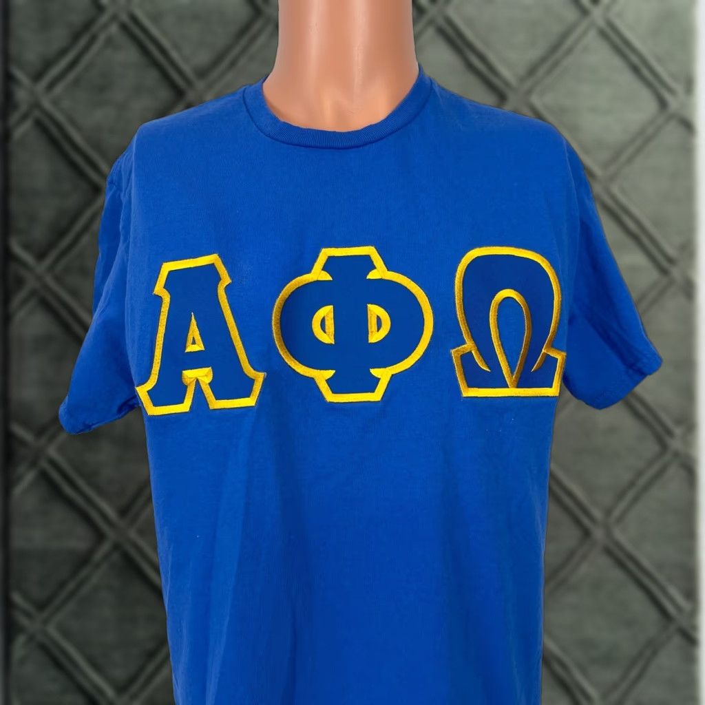 Gildan Alpha Phi Omega College T-Shirt Men's Medium Blue