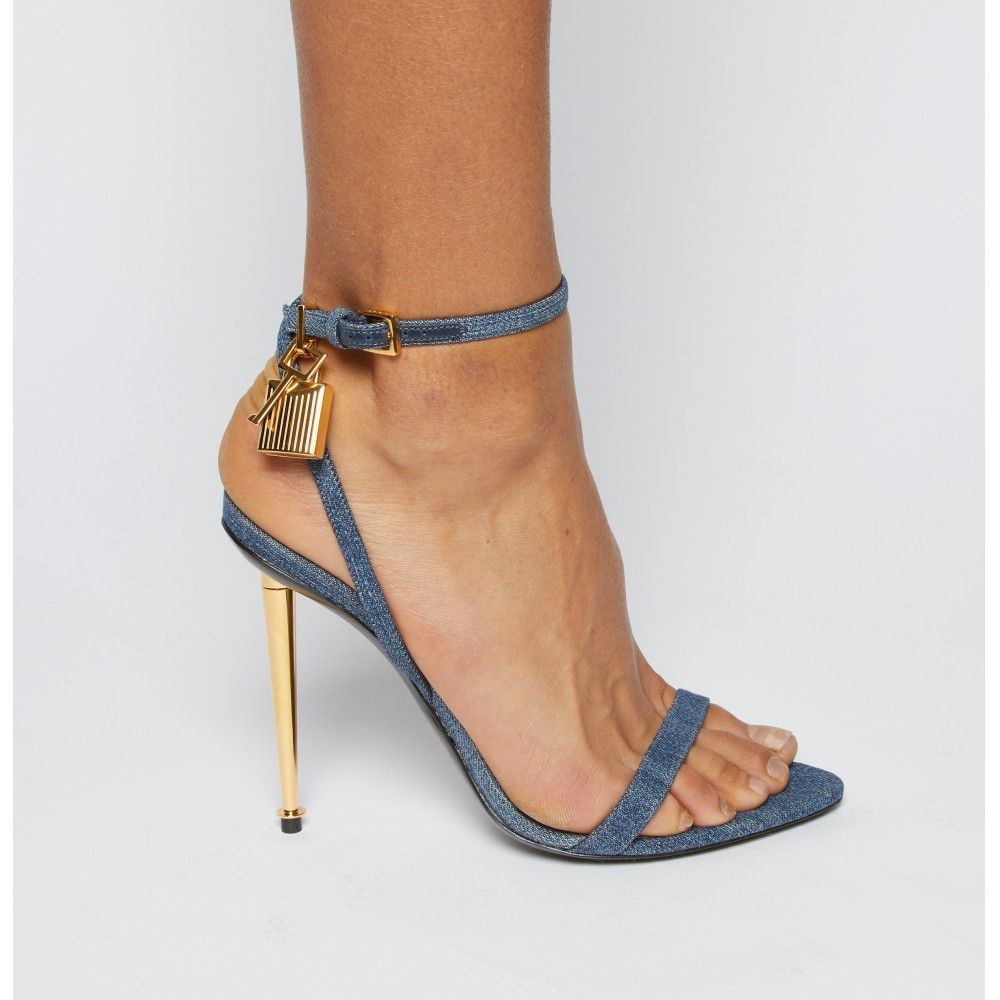 Tom Ford o1loc1c0924 W2272T Denim Padlock Naked Sandals in Light Blue Size US 6 / IT 36 - 1 Thumbnail