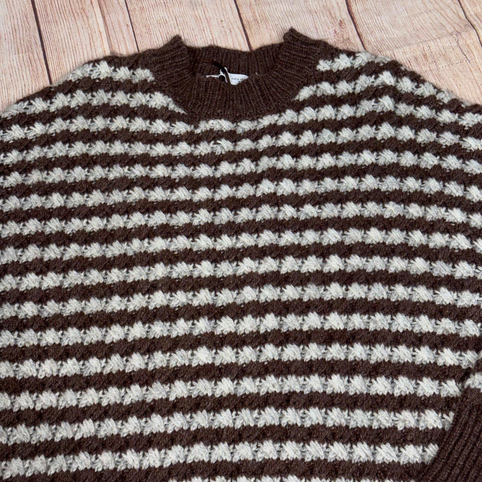 Zara Zara Small Brown and White Striped Knit Sweater Size S / US 4 / IT 40 - 2 Thumbnail