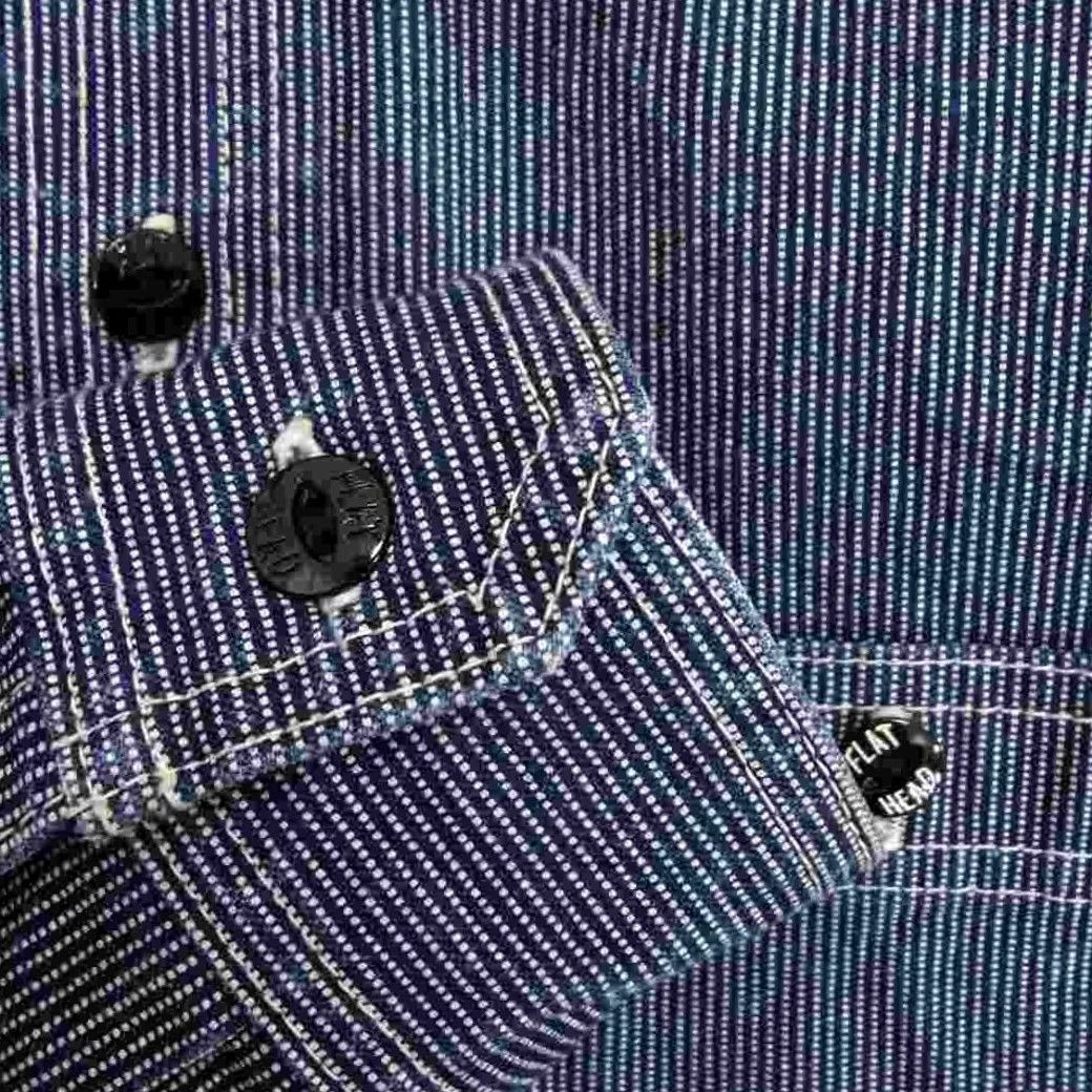The Flat Head THE FLAT HEAD Wabash Work Shirt 34 Navy Japan Made Used Denim Cotton Button-Up Long Sleeve Casual Mens 90sBikerUSA Gray Size US S / EU 44-46 / 1 - 6 Thumbnail