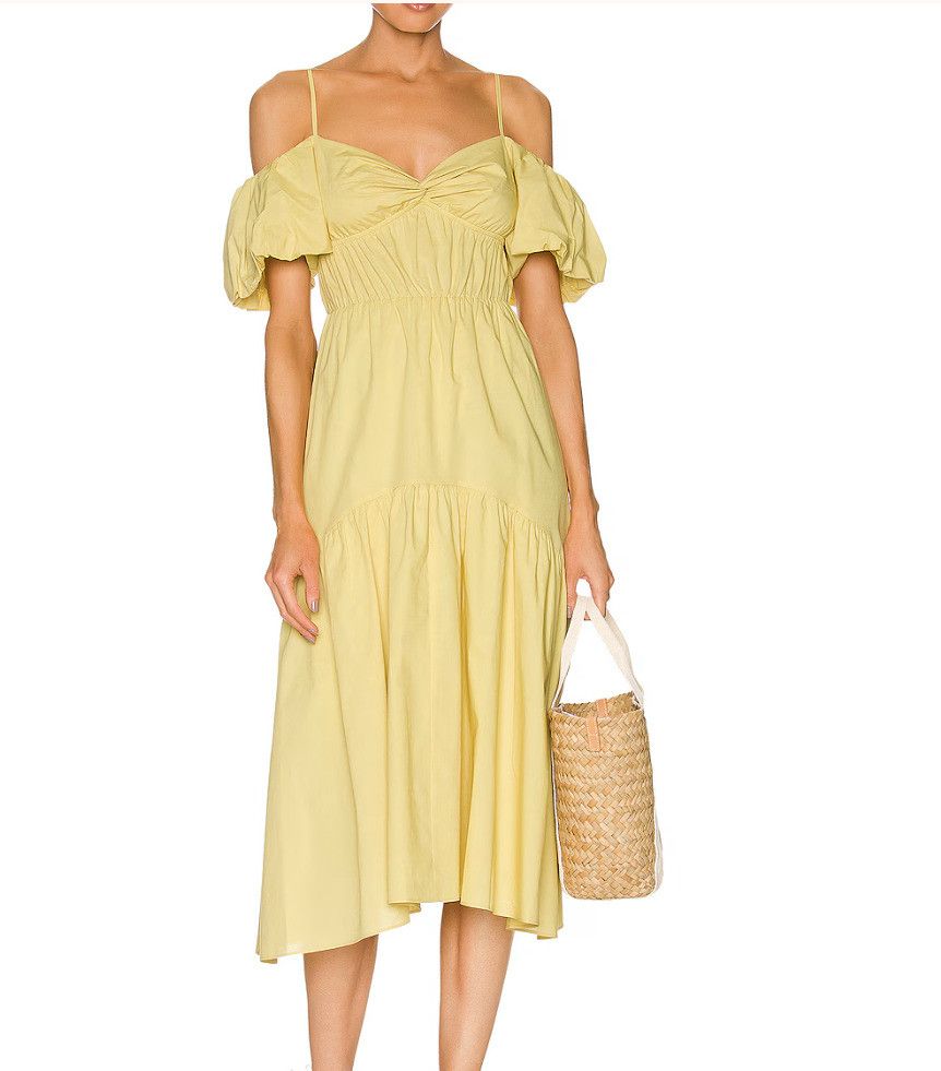 Vince Vince Draped Puff Sleeve Tiered Dress Warm Sand ( 8 ) Size M / US 6-8 / IT 42-44 - 2 Thumbnail
