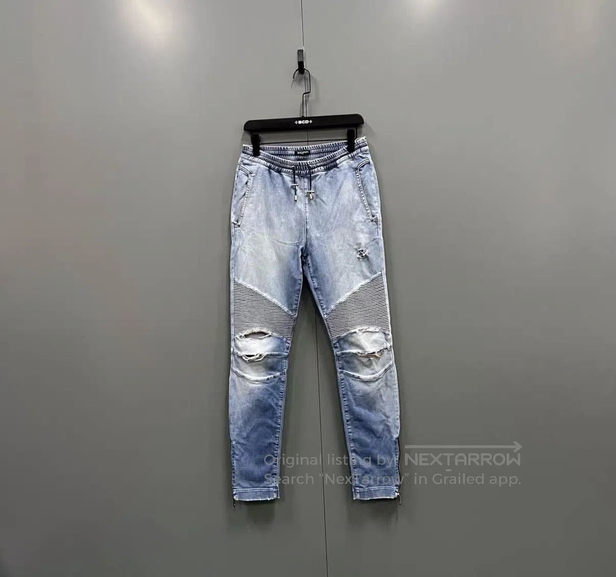 Balmain Blue Distressed Denim Pants with Moto Panel Details. Size US 30 / EU 46 - 1 Thumbnail