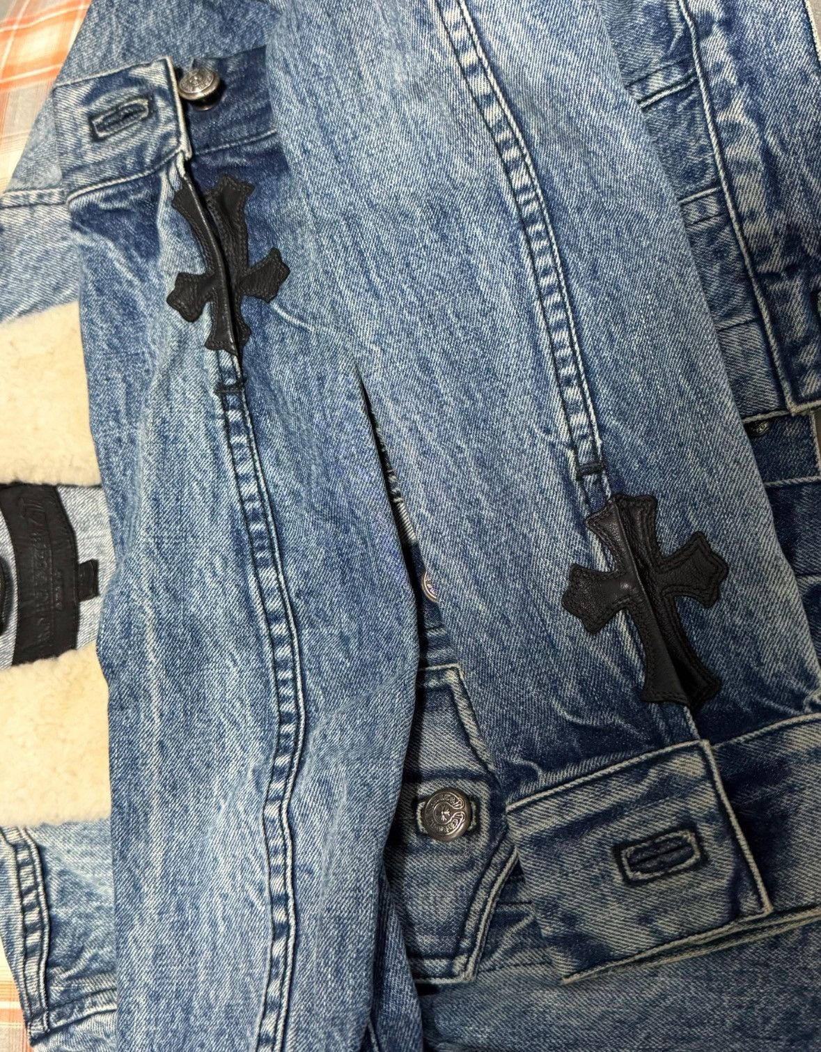 Chrome Hearts Cropped shearling denim jacket cross patch sleeve Size XS / US 0-2 / IT 36-38 - 6 Thumbnail