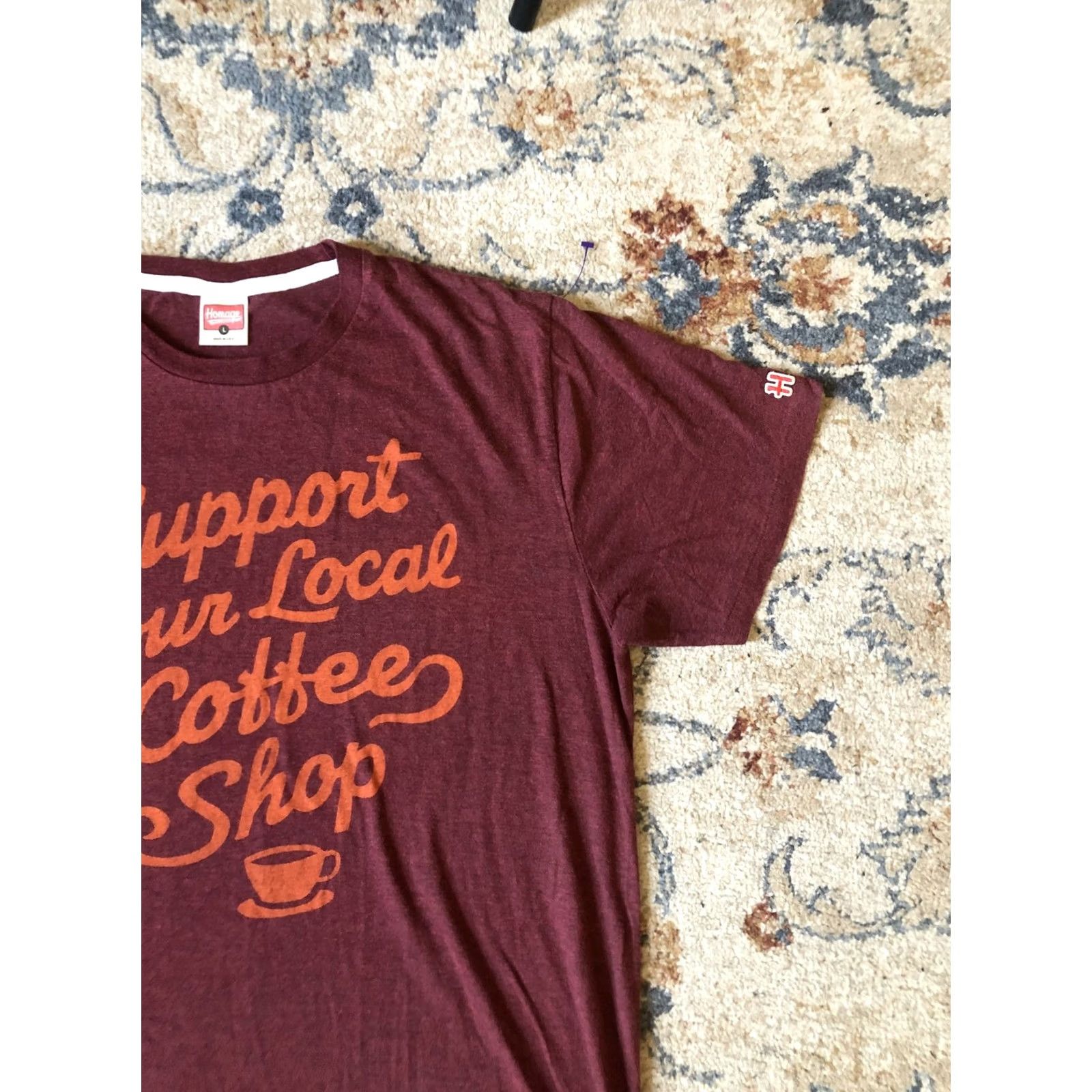 Vintage VINTAGE Homage Shirt Mens Large Maroon Support Your Local Coffee Shop Graphic Tee USA Size US L / EU 52-54 / 3 - 4 Thumbnail