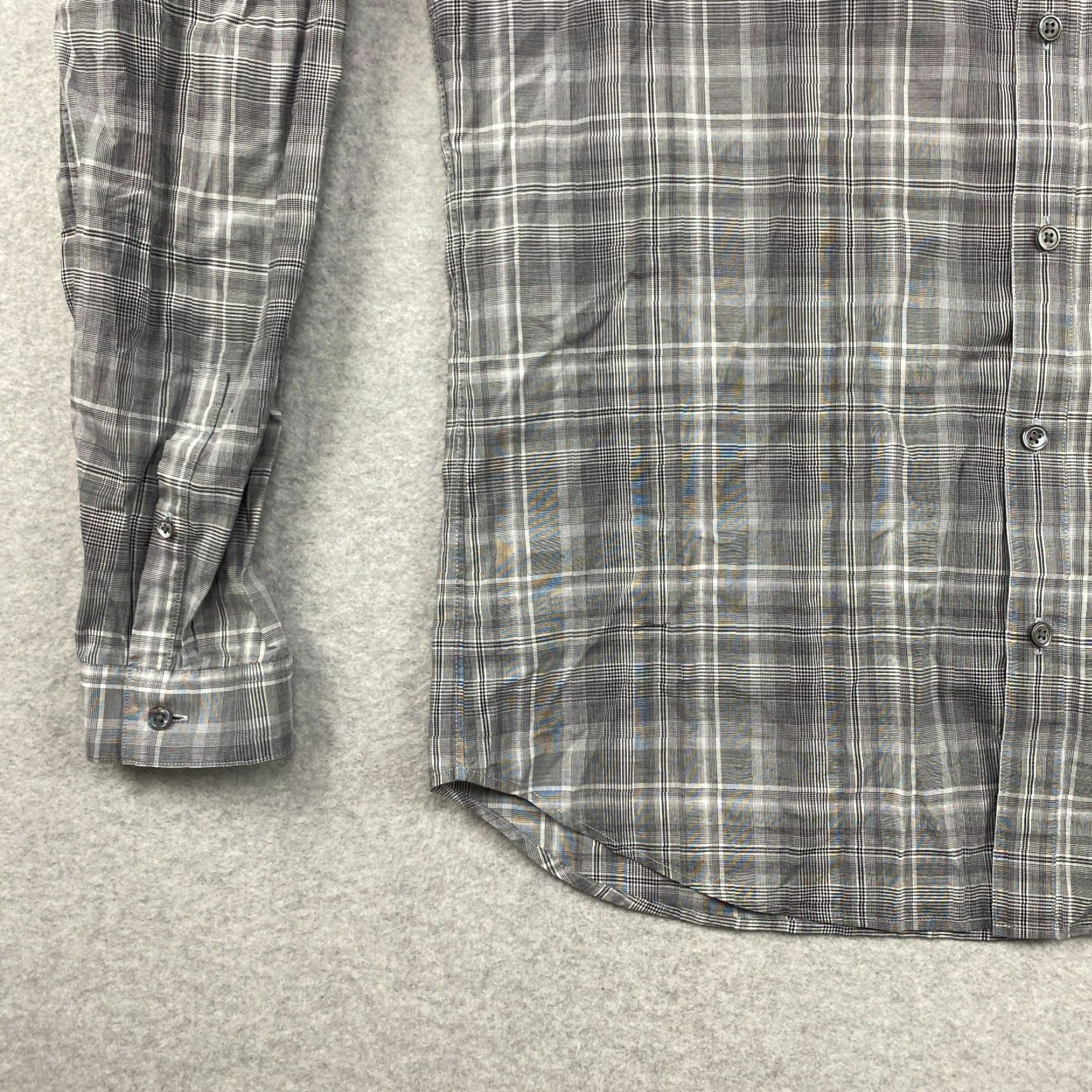 Theory VINTAGE? No. Theory Button-Up Shirt Mens L Gray Plaid Cotton Blend Mother of Pearl Buttons Long Sleeve Regular Fit Size US L / EU 52-54 / 3 - 3 Thumbnail